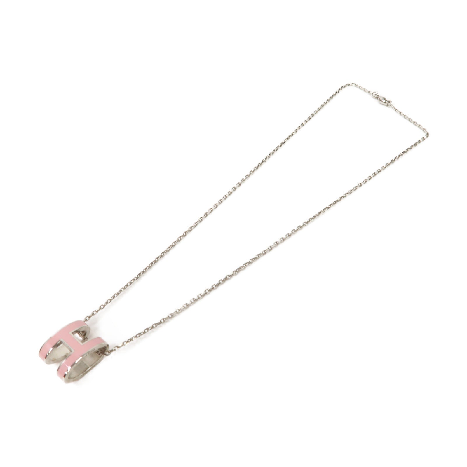 HERMES 金屬Pop H Necklace銀扣項鍊粉紅色