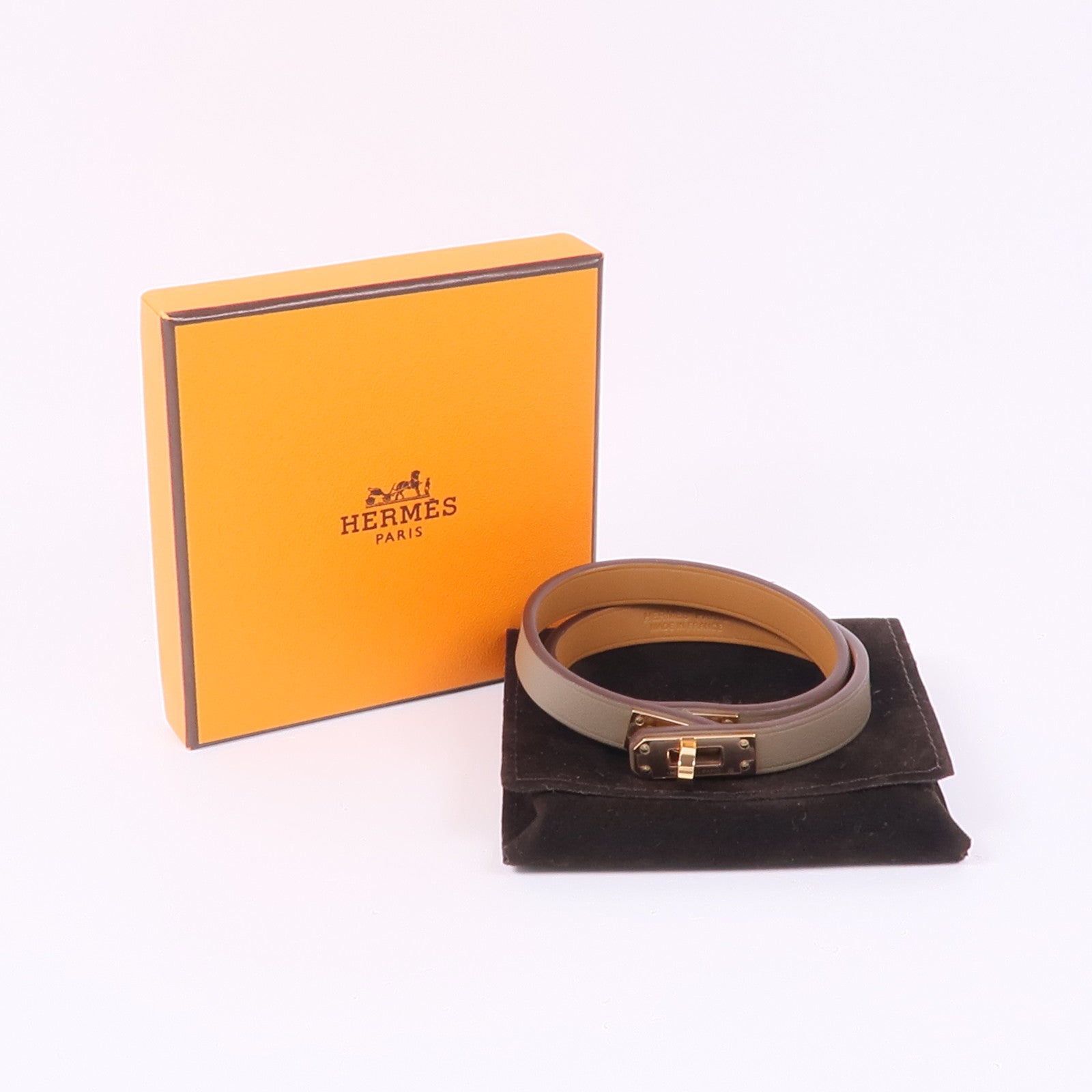 HERMES Swift皮革Mini Kelly Bracelet手鐲Etoupe