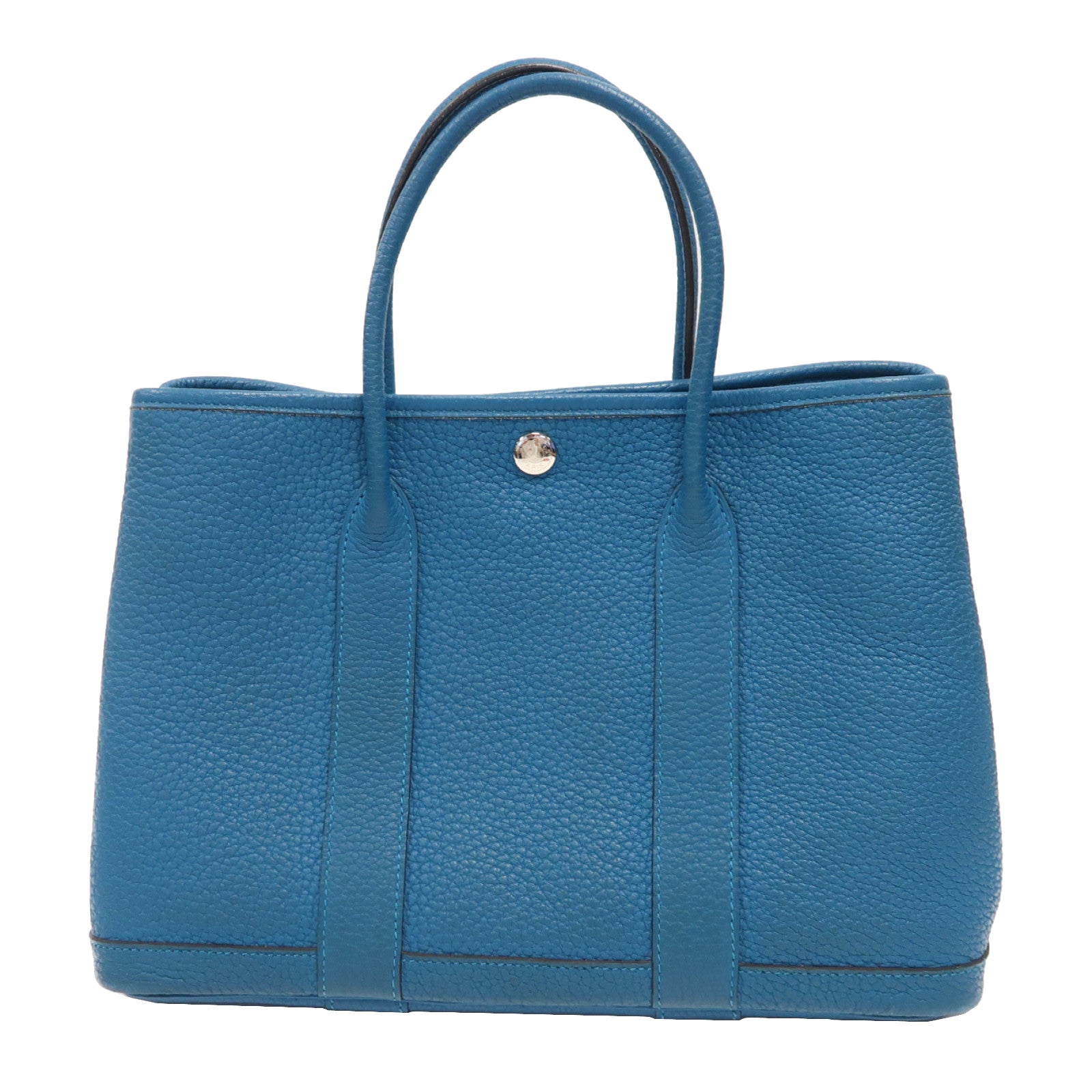 HERMES Negonda皮革Garden Party TPM銀扣手挽袋鈷藍色