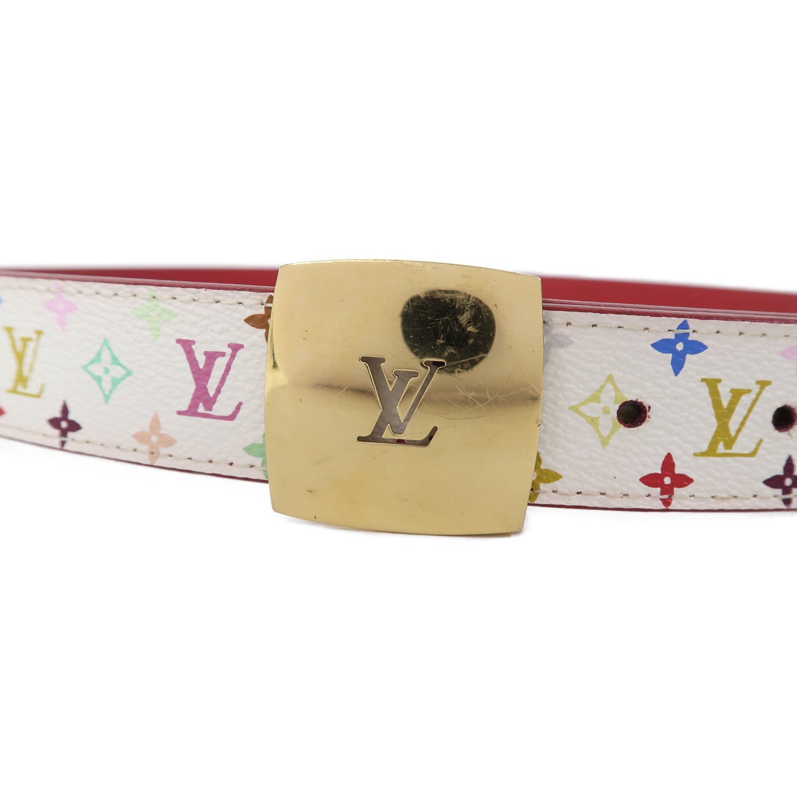 LOUIS VUITTON Monogram Multicolore Blet 90cm皮帶白色/粉紅色