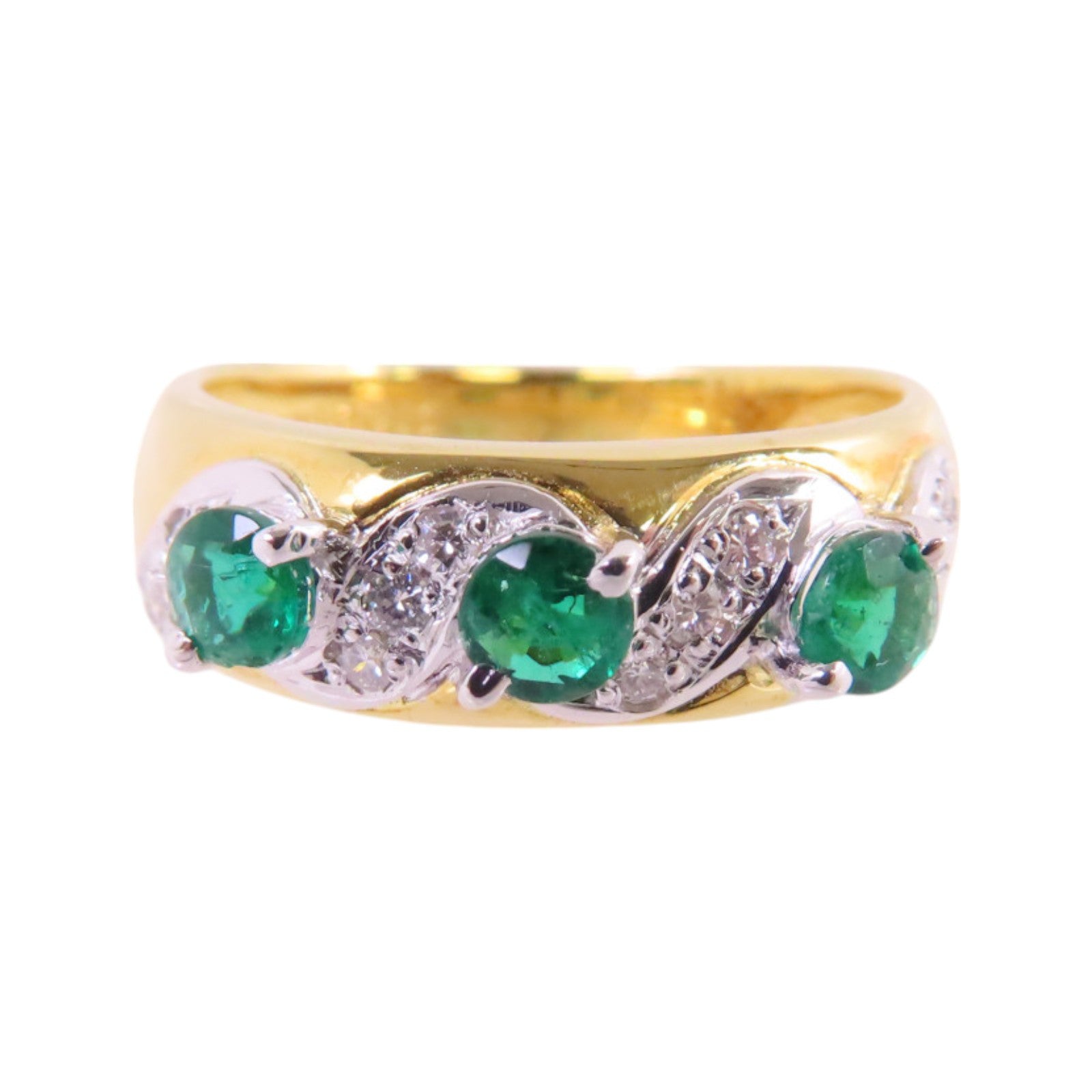 JEWELRY 【激減優惠】18K黃金/PT900鉑金/綠寶石/鑽石Emerald Diamond Ring戒指US#5.25