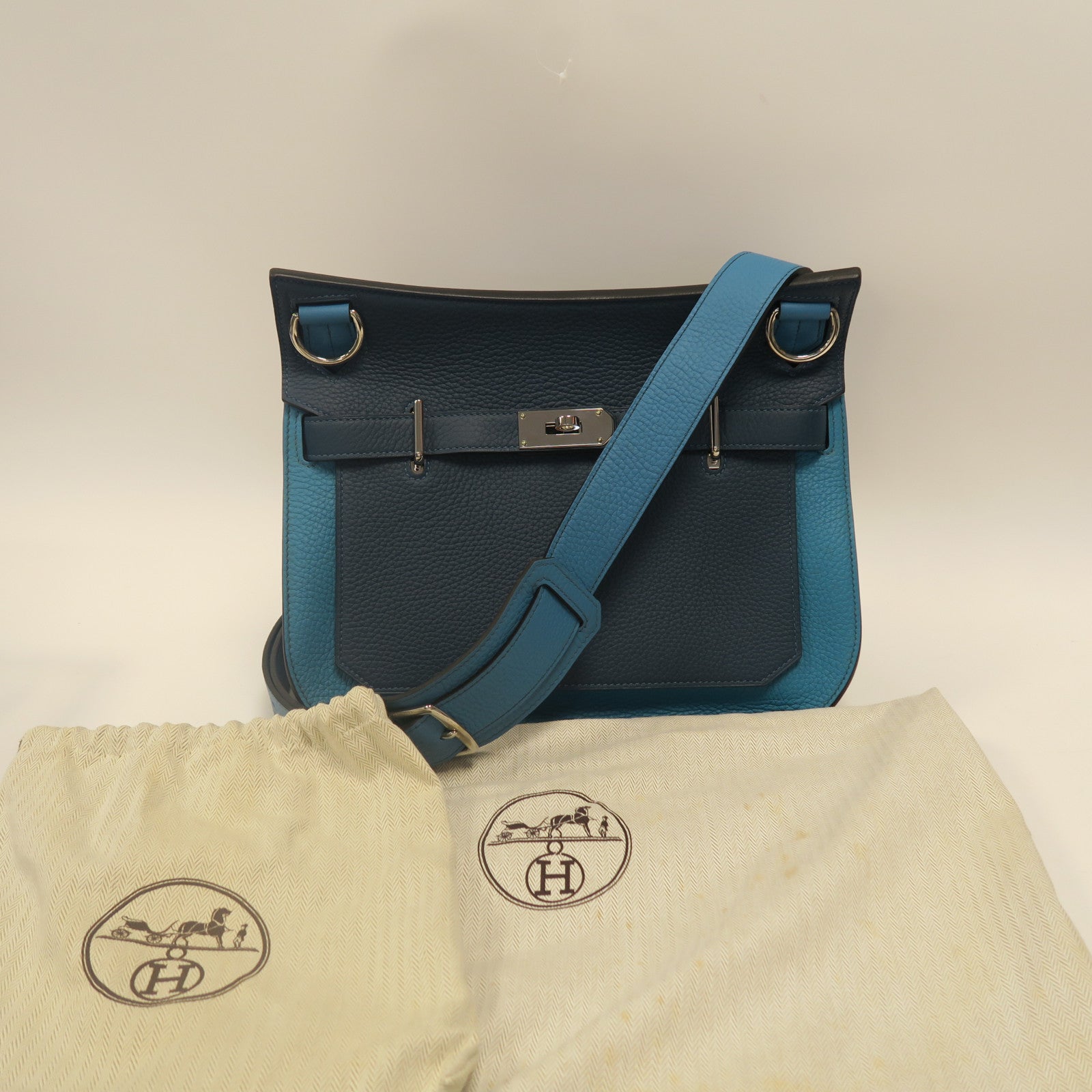 HERMES 【激減優惠】Clemence皮革Jypsiere 31銀扣肩背袋藍色