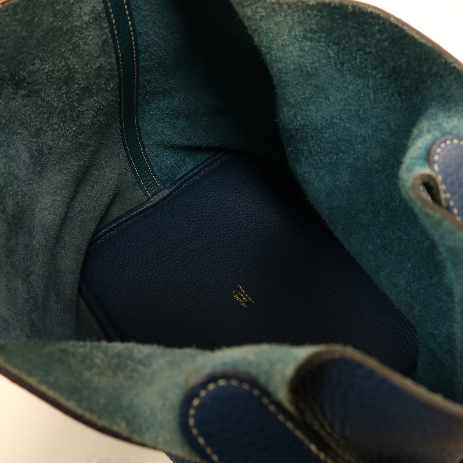 HERMES Clemence皮革Picotin MM金扣手挽袋S4 Deep Blue深邃藍/W0 Vert Bosphore博斯普魯斯綠