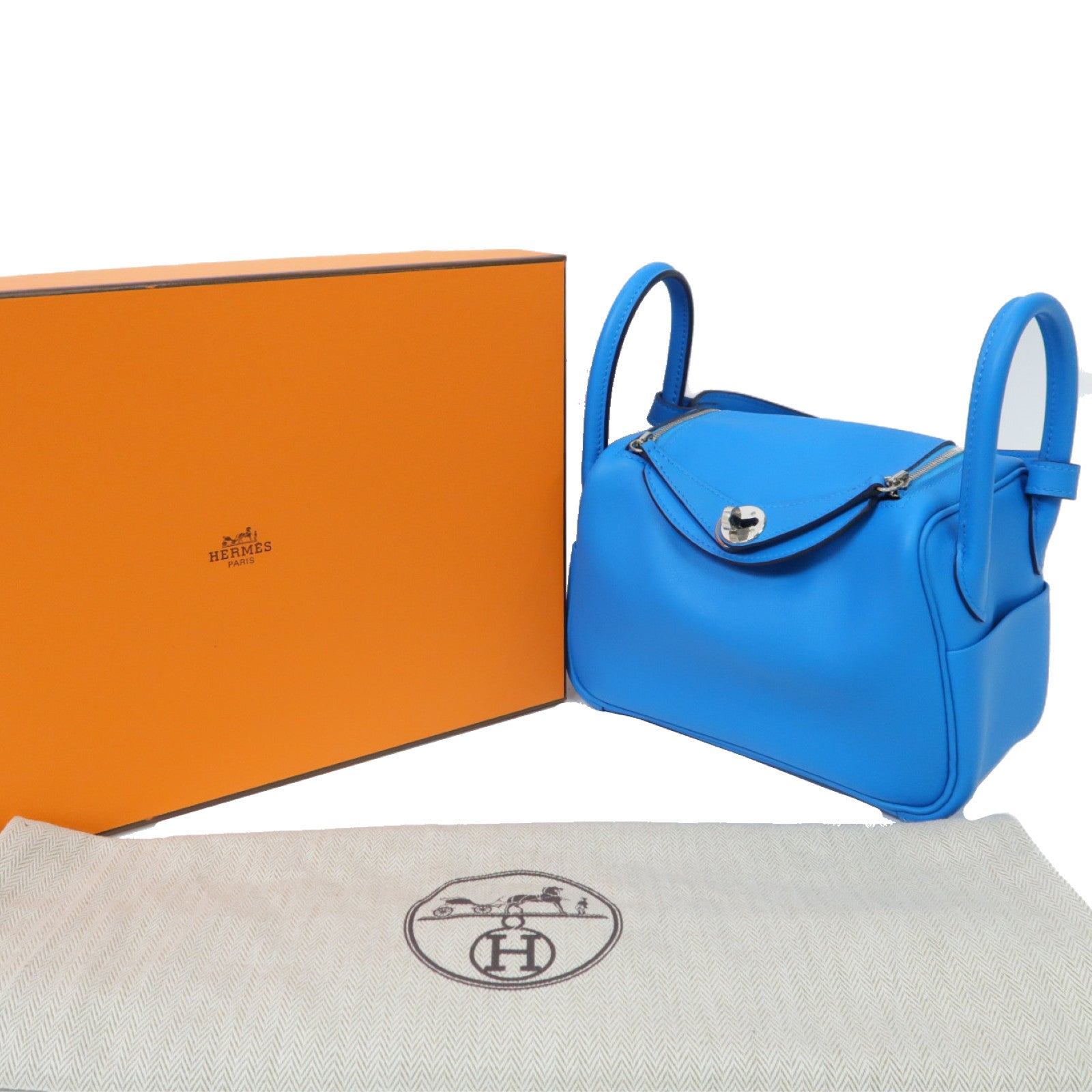HERMES 【激減優惠】Swift皮革Mini Lindy銀扣手挽肩背兩用袋Bleu Frida藍色