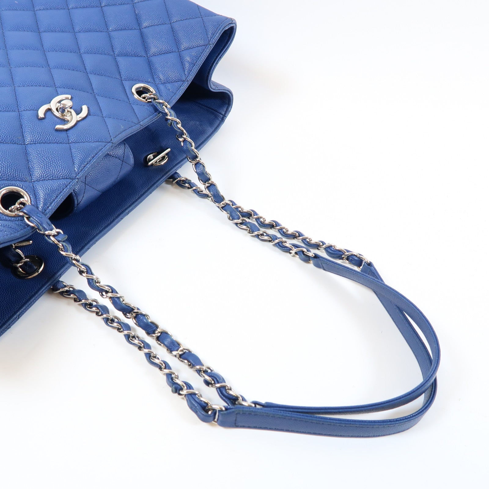 CHANEL 【激減優惠】菱格Caviar皮革GST銀扣鏈帶肩背袋藍色