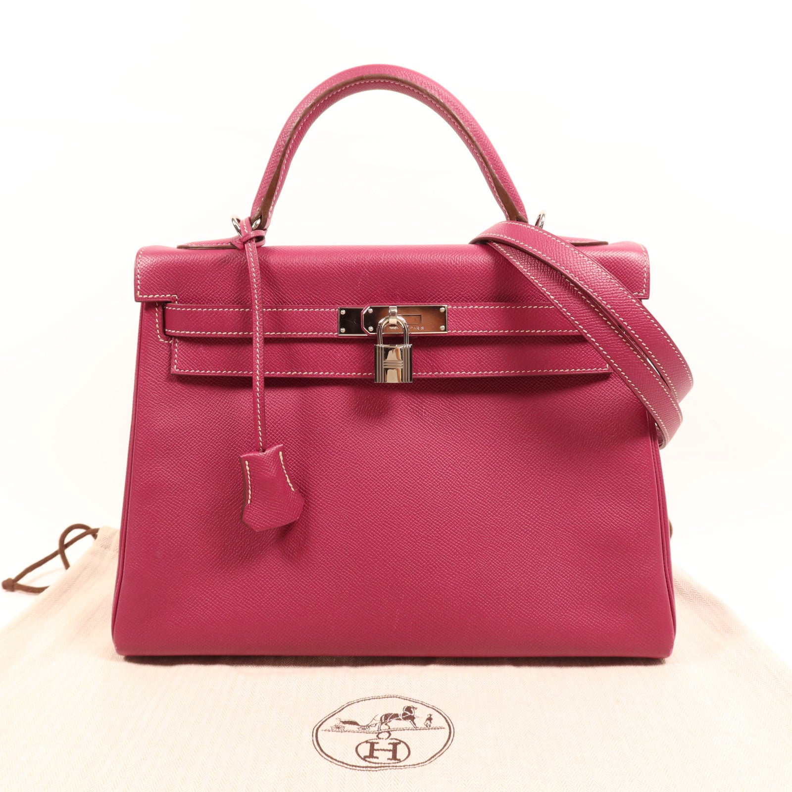 HERMES Epsom皮革Kelly 32銀扣手挽肩背兩用袋Tosca