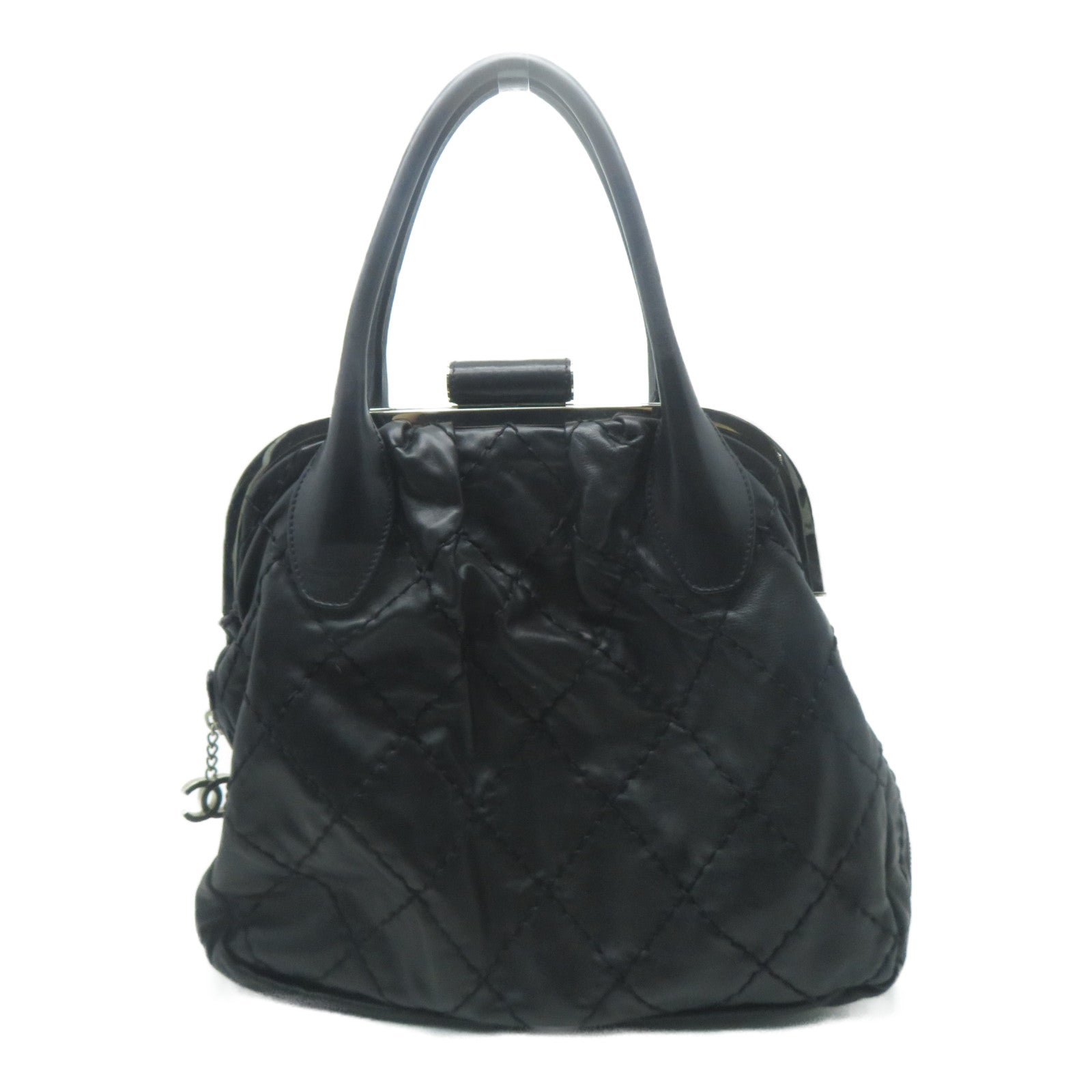 CHANEL 【清倉大減價】菱格牛皮皮革Tote Bag銀扣手挽袋黑色