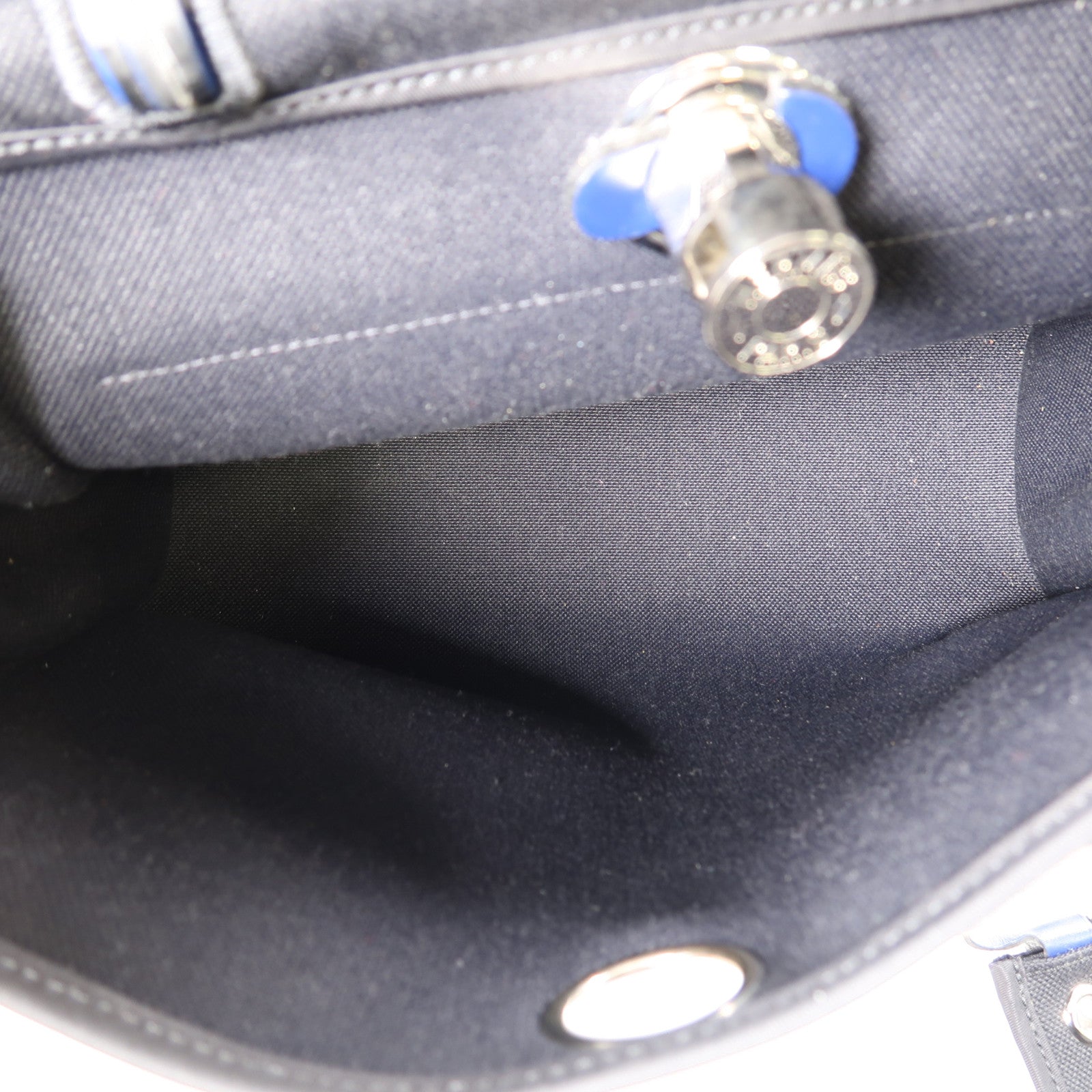 HERMES 帆布Herbag PM銀扣手挽肩背兩用袋黑色/藍色