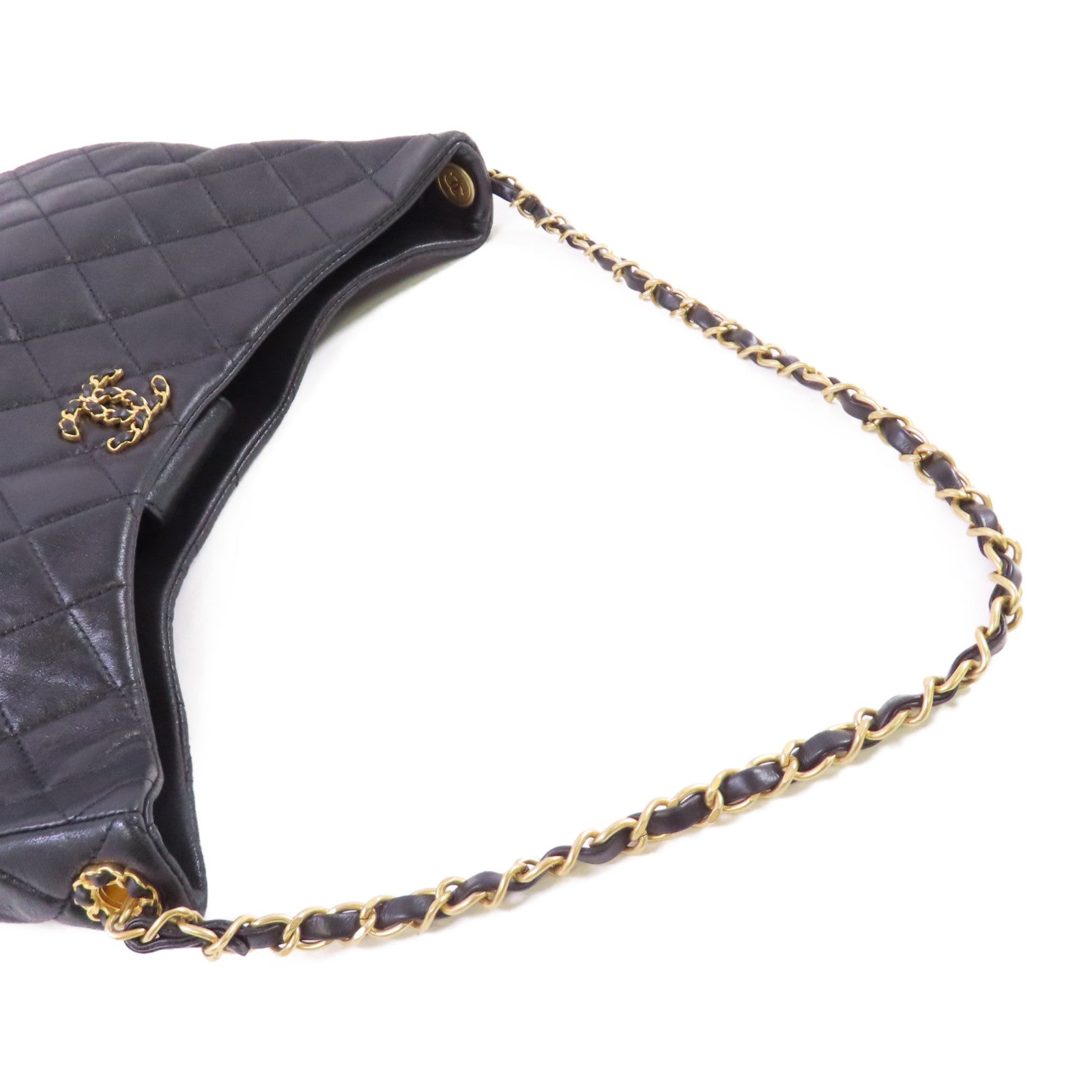 CHANEL 【激減優惠】菱格羊皮皮革Hobo Shoulder Bag金扣肩背袋黑色