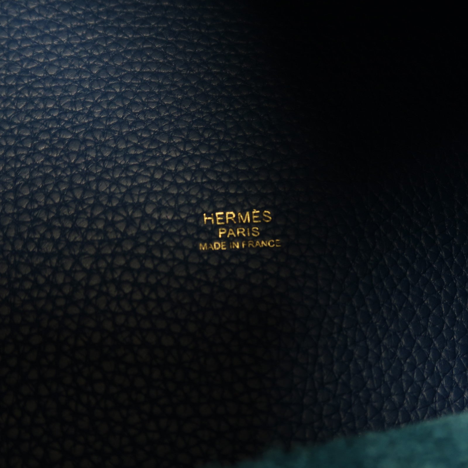 HERMES Clemence皮革Picotin MM金扣手挽袋S4 Deep Blue深邃藍/W0 Vert Bosphore博斯普魯斯綠