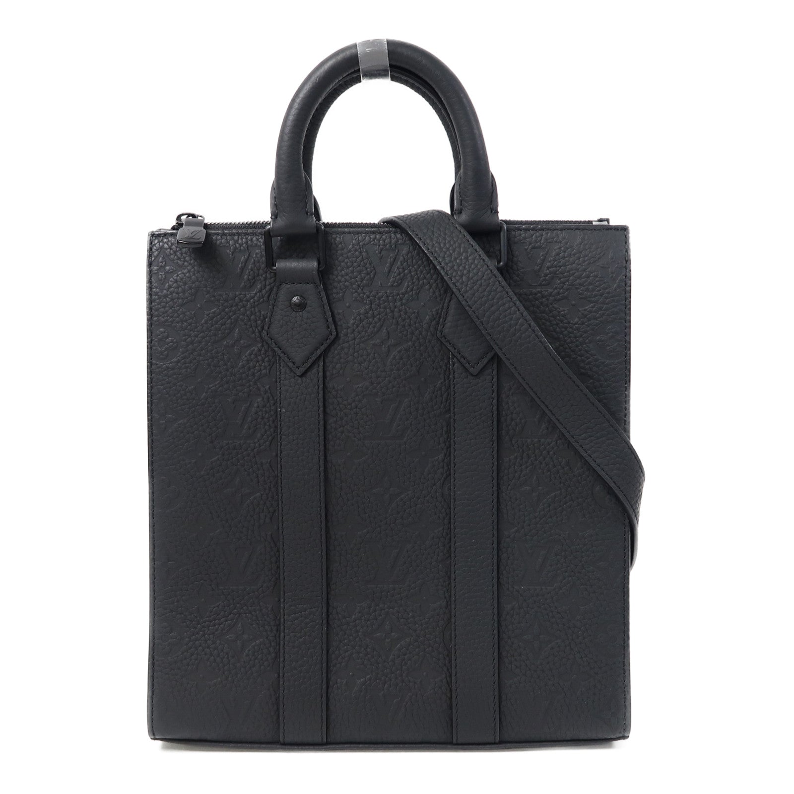 LOUIS VUITTON Monogram Taurillon Sac Plat Cross手挽肩背兩用袋黑色