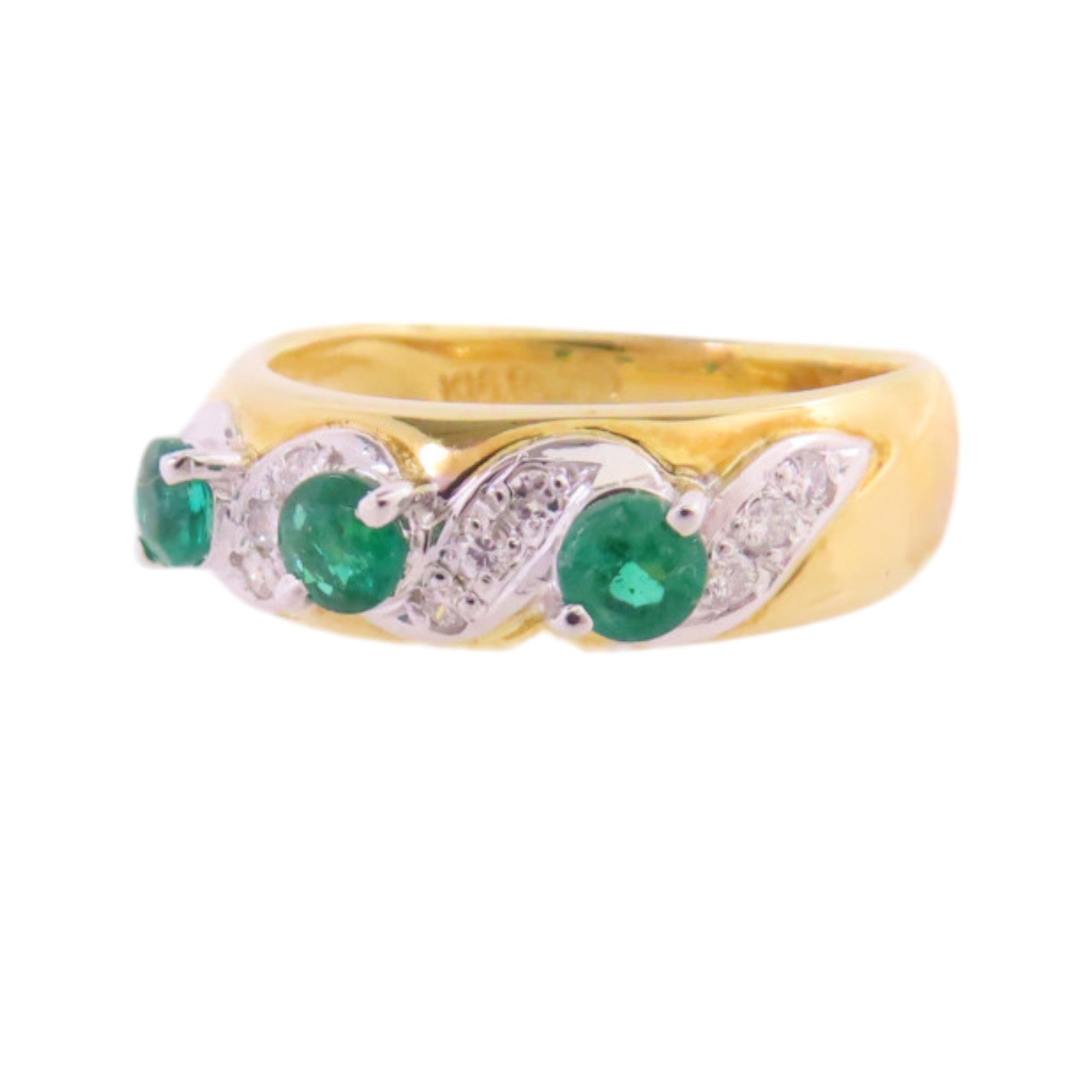 JEWELRY 【激減優惠】18K黃金/PT900鉑金/綠寶石/鑽石Emerald Diamond Ring戒指US#5.25