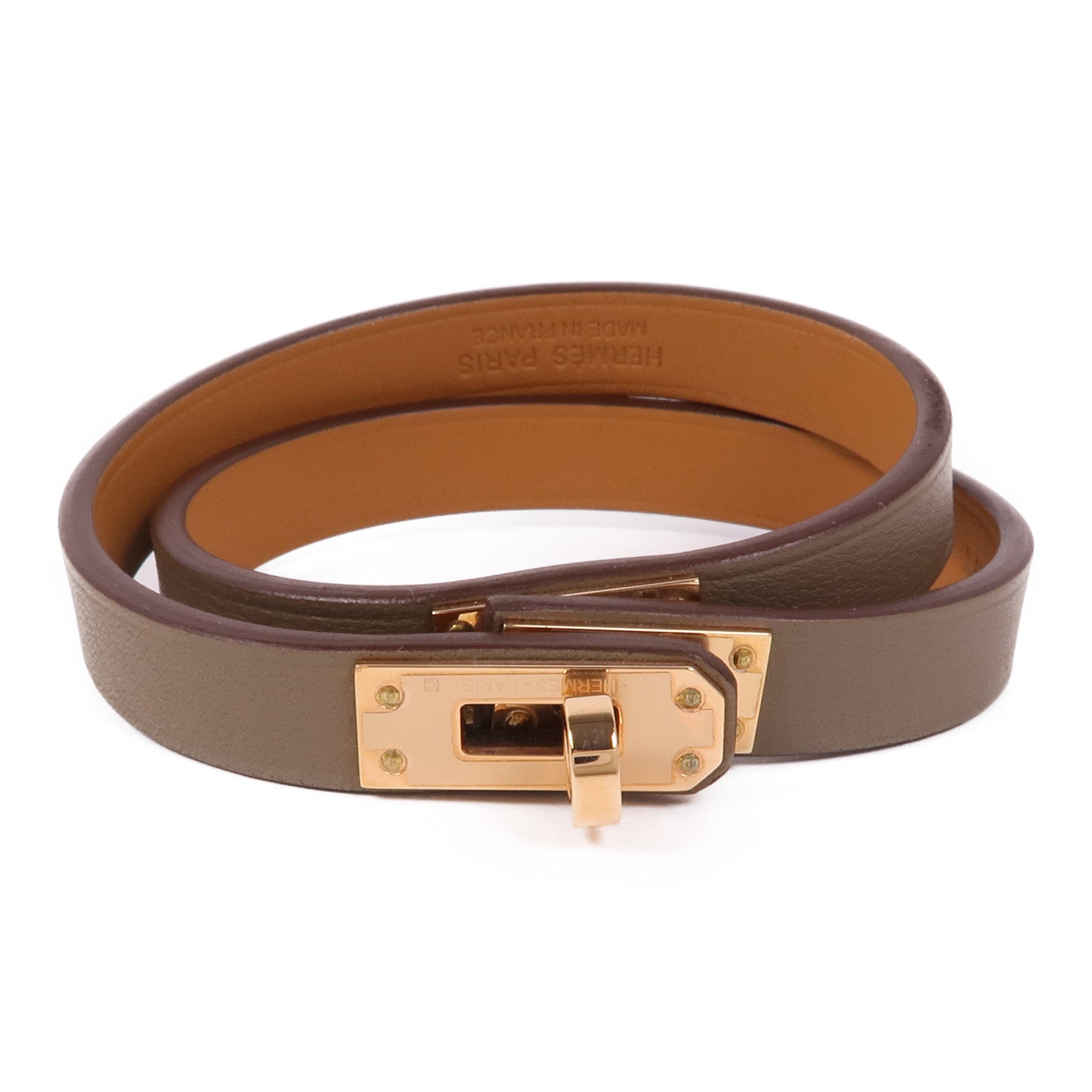 HERMES Swift皮革Mini Kelly Bracelet手鐲Etoupe