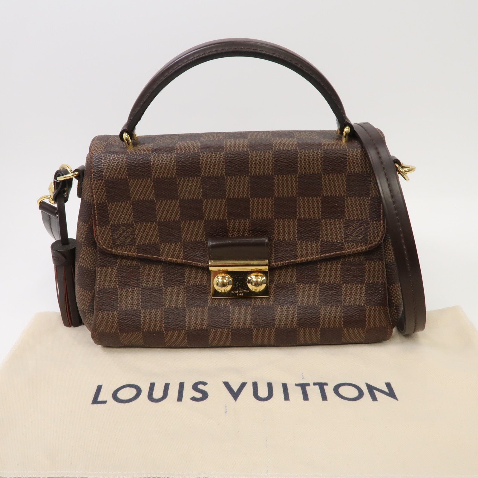 LOUIS VUITTON Damier Ebene Croisette金扣手挽肩背兩用袋啡色