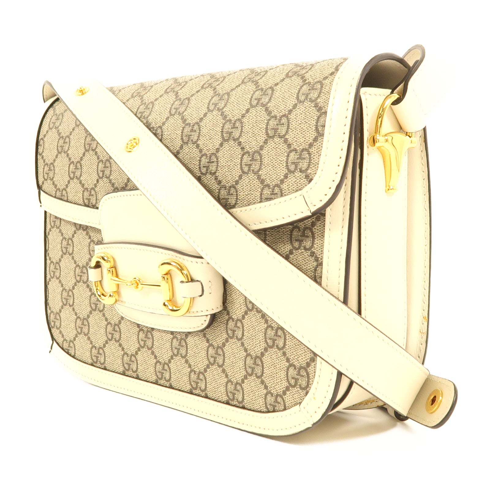 GUCCI 【激減優惠】塗層帆布Horsebit 1955金扣肩背袋