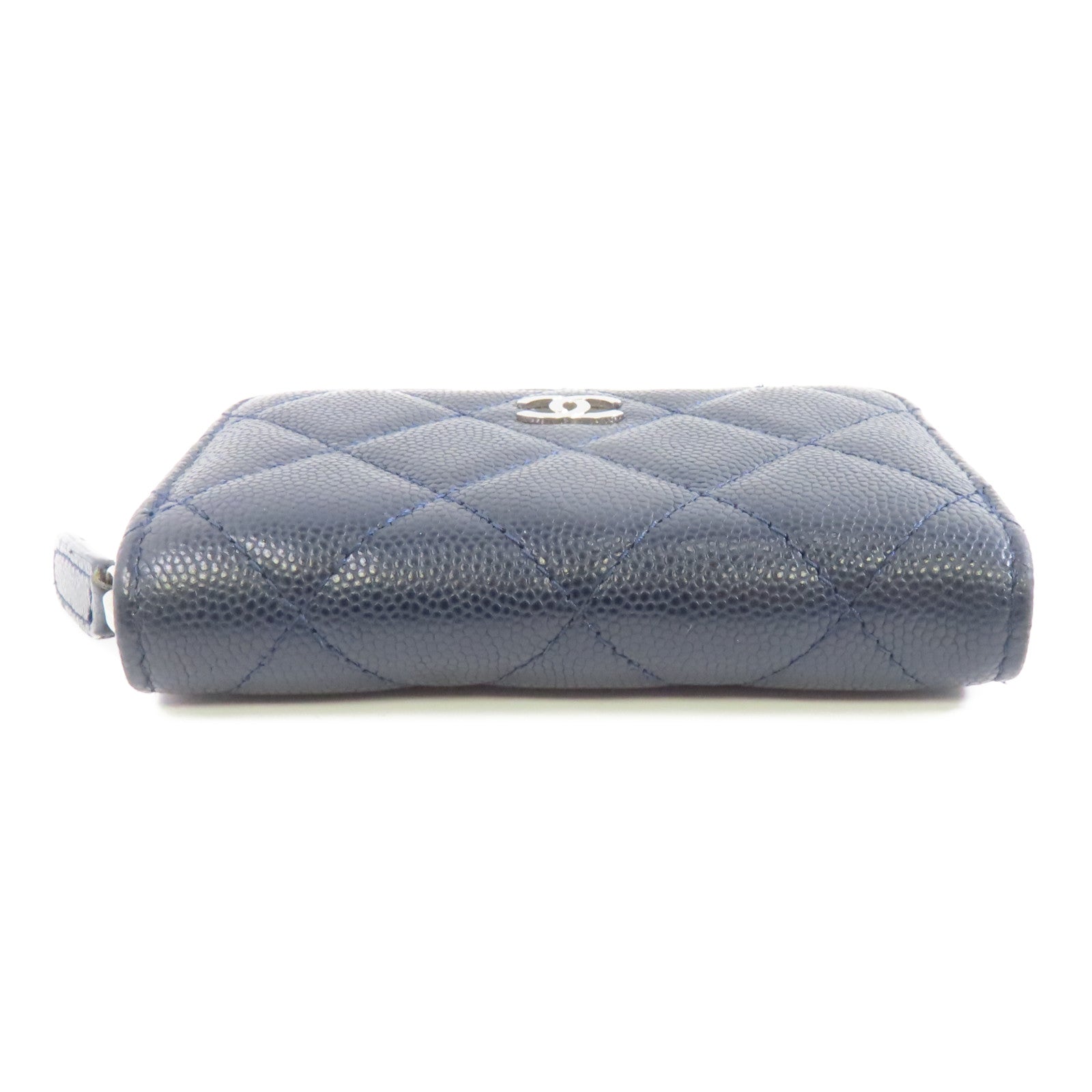 CHANEL 菱格Caviar皮革Coin/Card Purse銀扣零錢包/卡片套深藍色