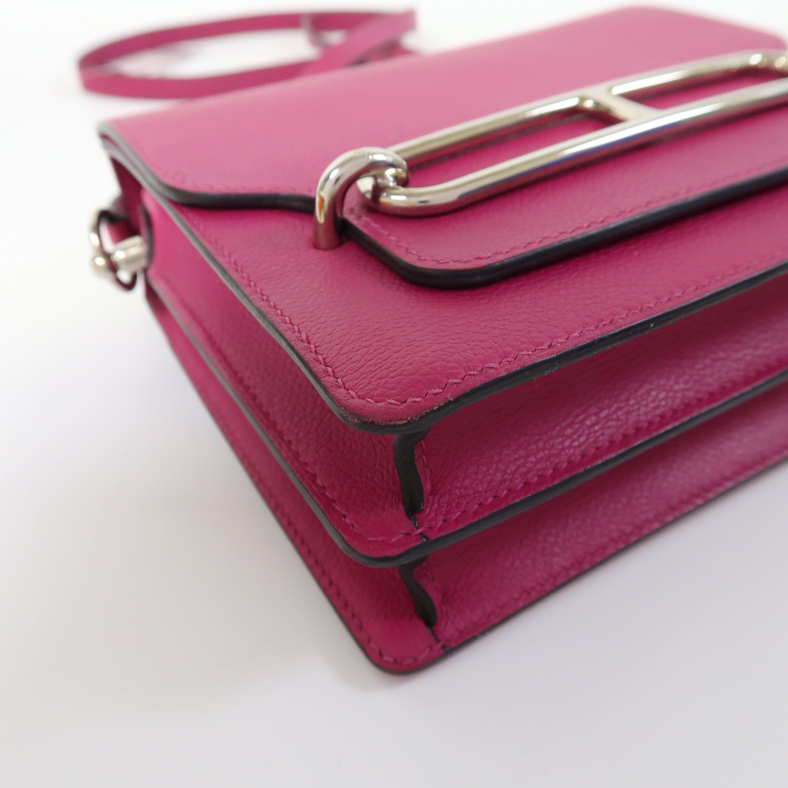 HERMES 【激減優惠】Evercolor皮革Mini Roulis銀扣肩背袋木蘭粉色