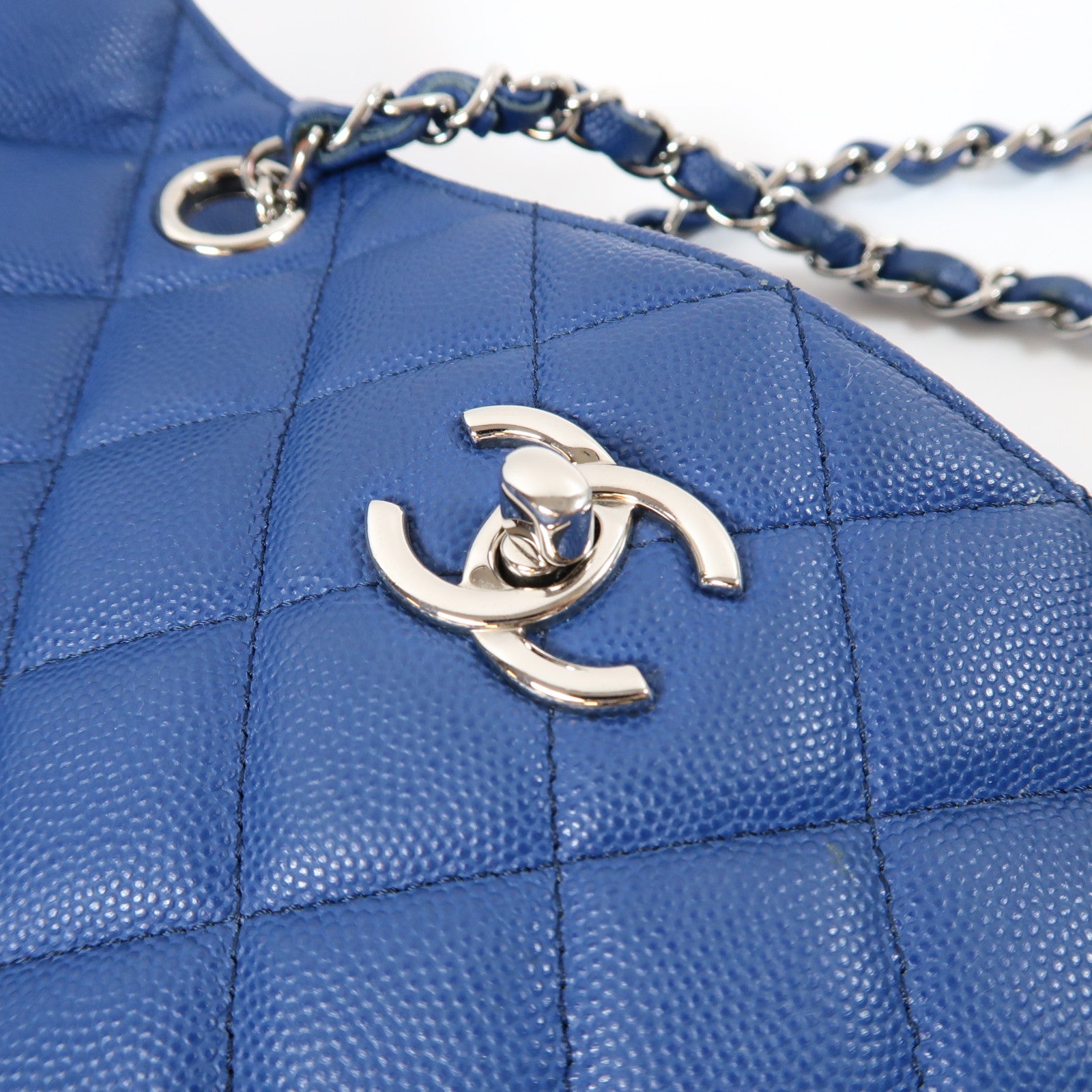 CHANEL 【激減優惠】菱格Caviar皮革GST銀扣鏈帶肩背袋藍色