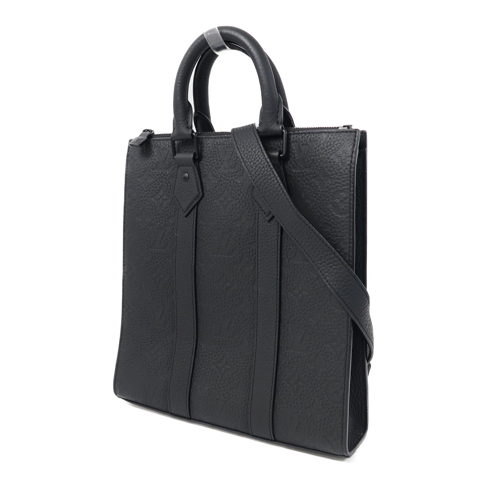 LOUIS VUITTON Monogram Taurillon Sac Plat Cross手挽肩背兩用袋黑色