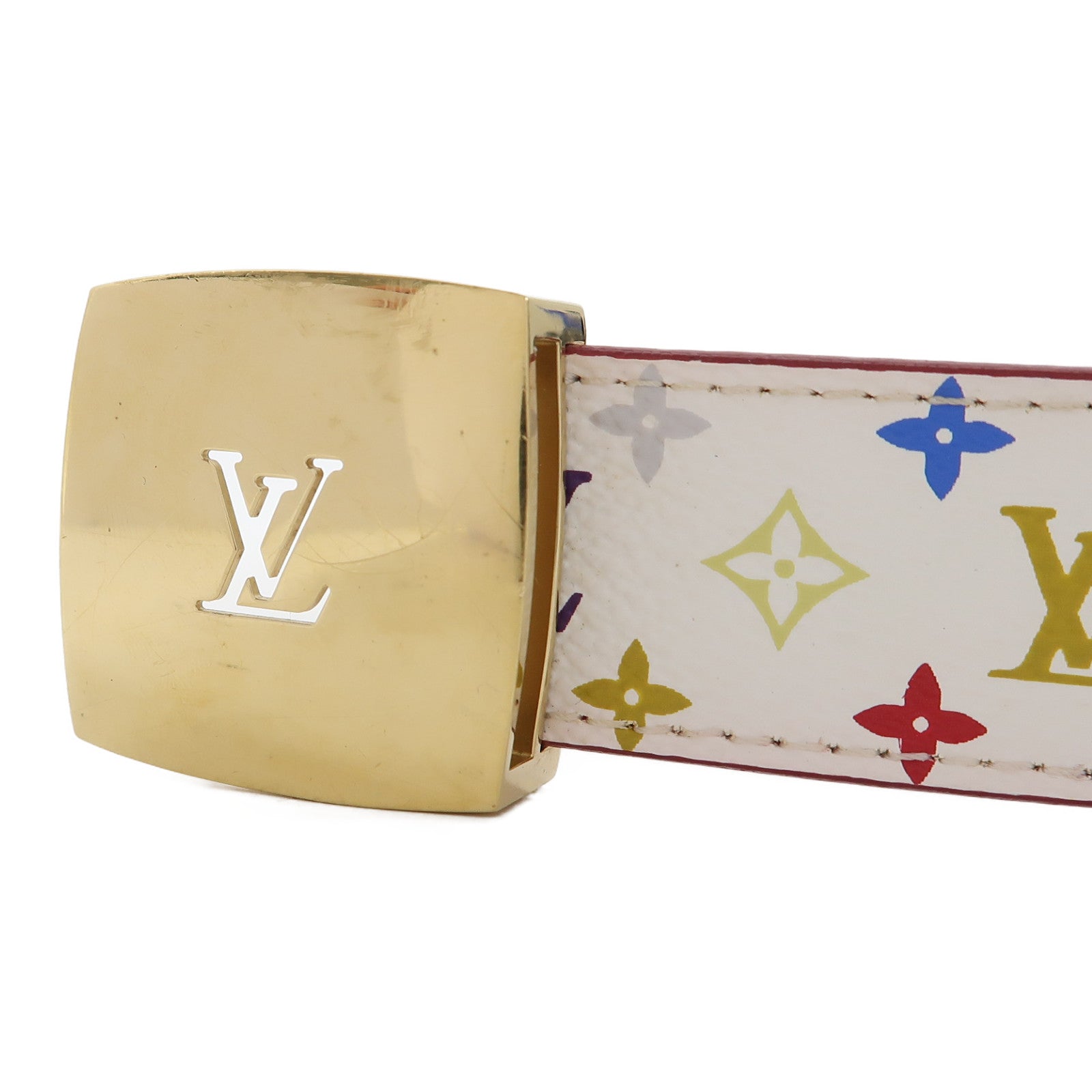 LOUIS VUITTON Monogram Multicolore Blet 90cm皮帶白色/粉紅色