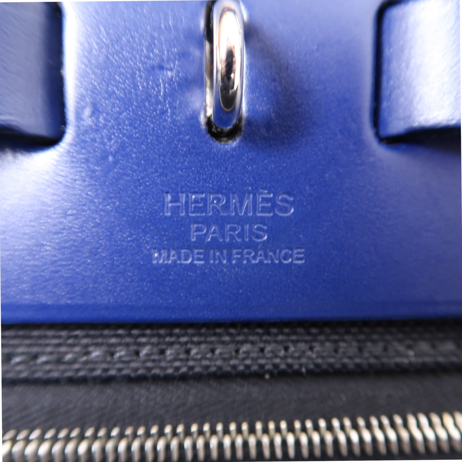 HERMES 帆布Herbag PM銀扣手挽肩背兩用袋黑色/藍色
