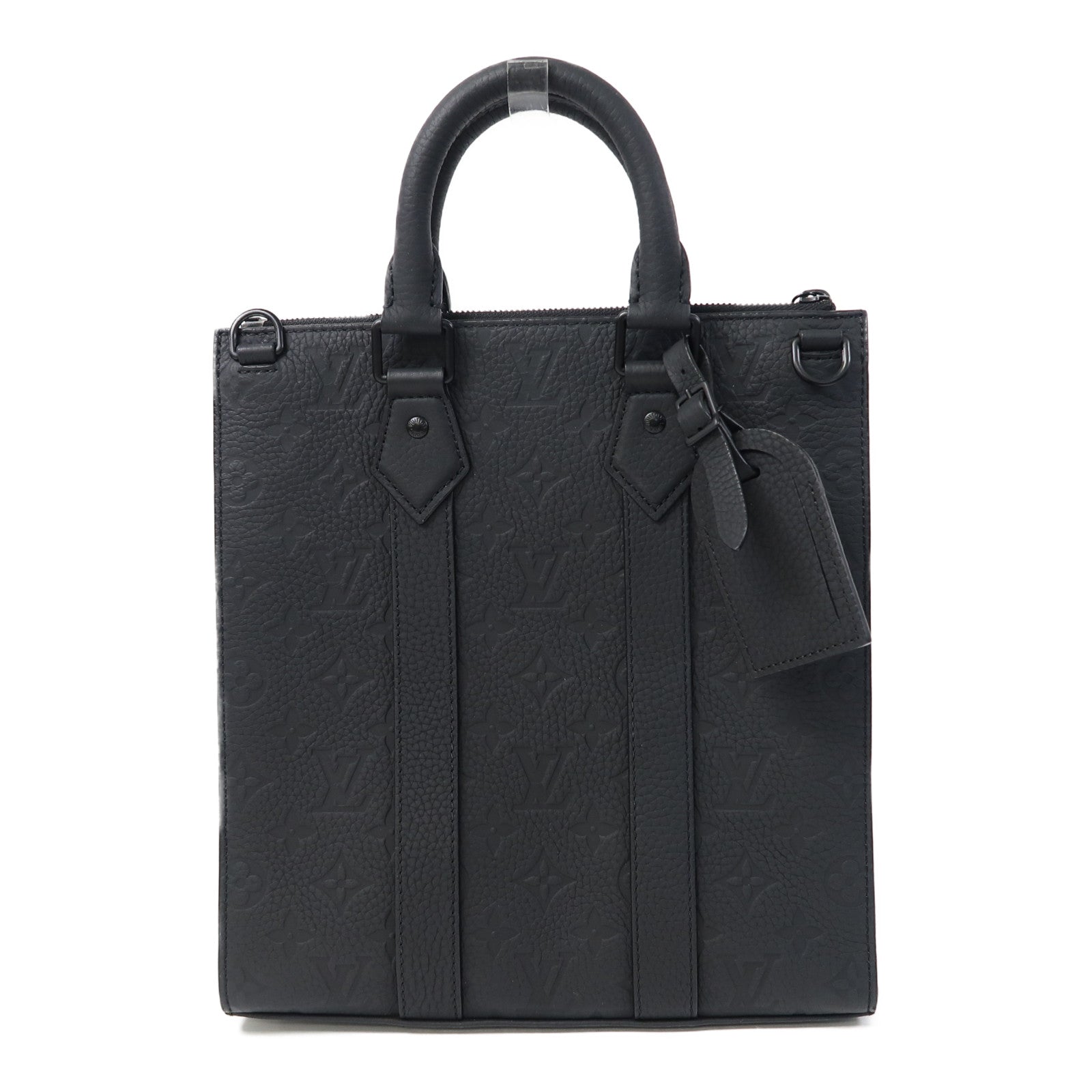 LOUIS VUITTON Monogram Taurillon Sac Plat Cross手挽肩背兩用袋黑色