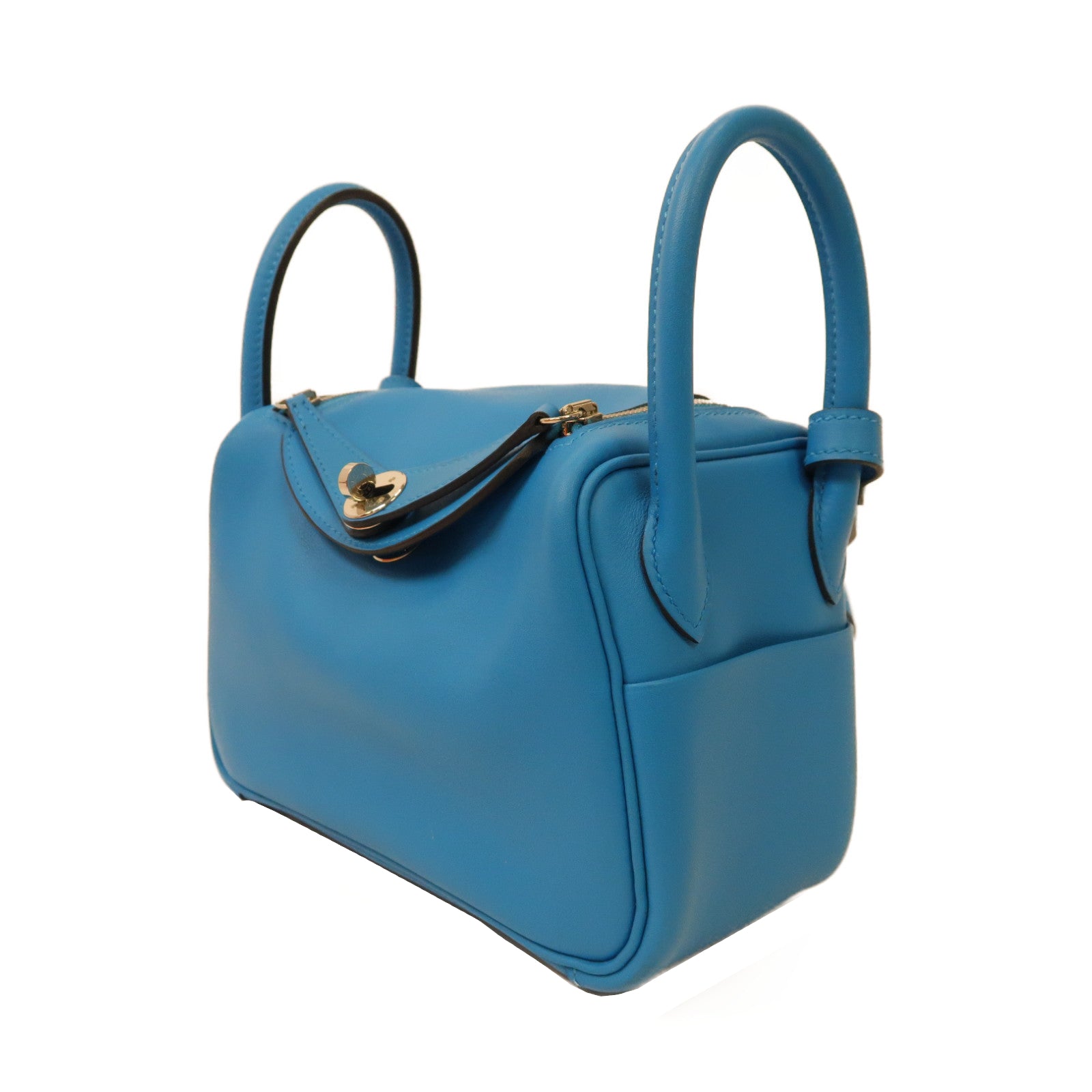 HERMES 【激減優惠】Swift皮革Mini Lindy銀扣手挽肩背兩用袋Bleu Frida藍色