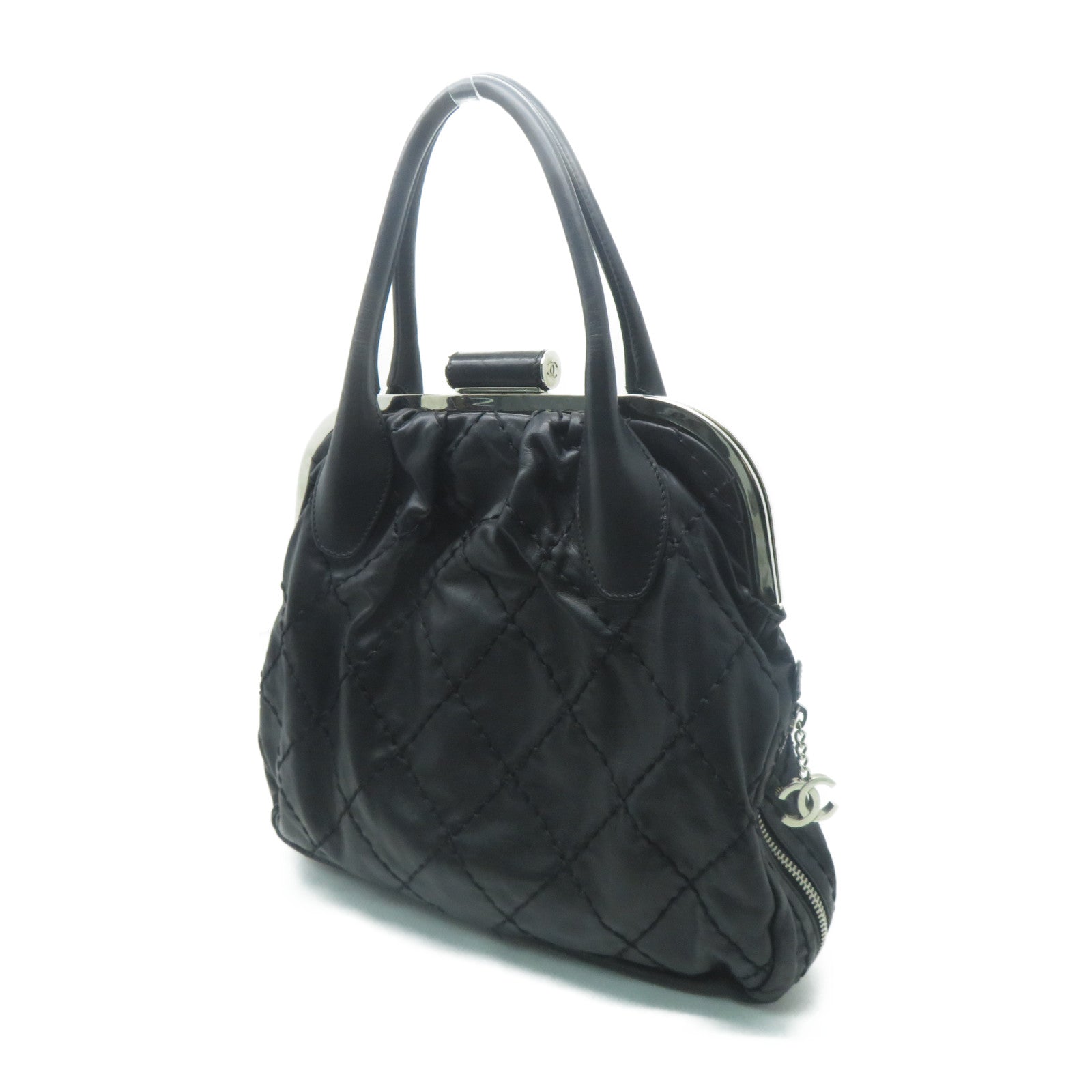 CHANEL 【清倉大減價】菱格牛皮皮革Tote Bag銀扣手挽袋黑色