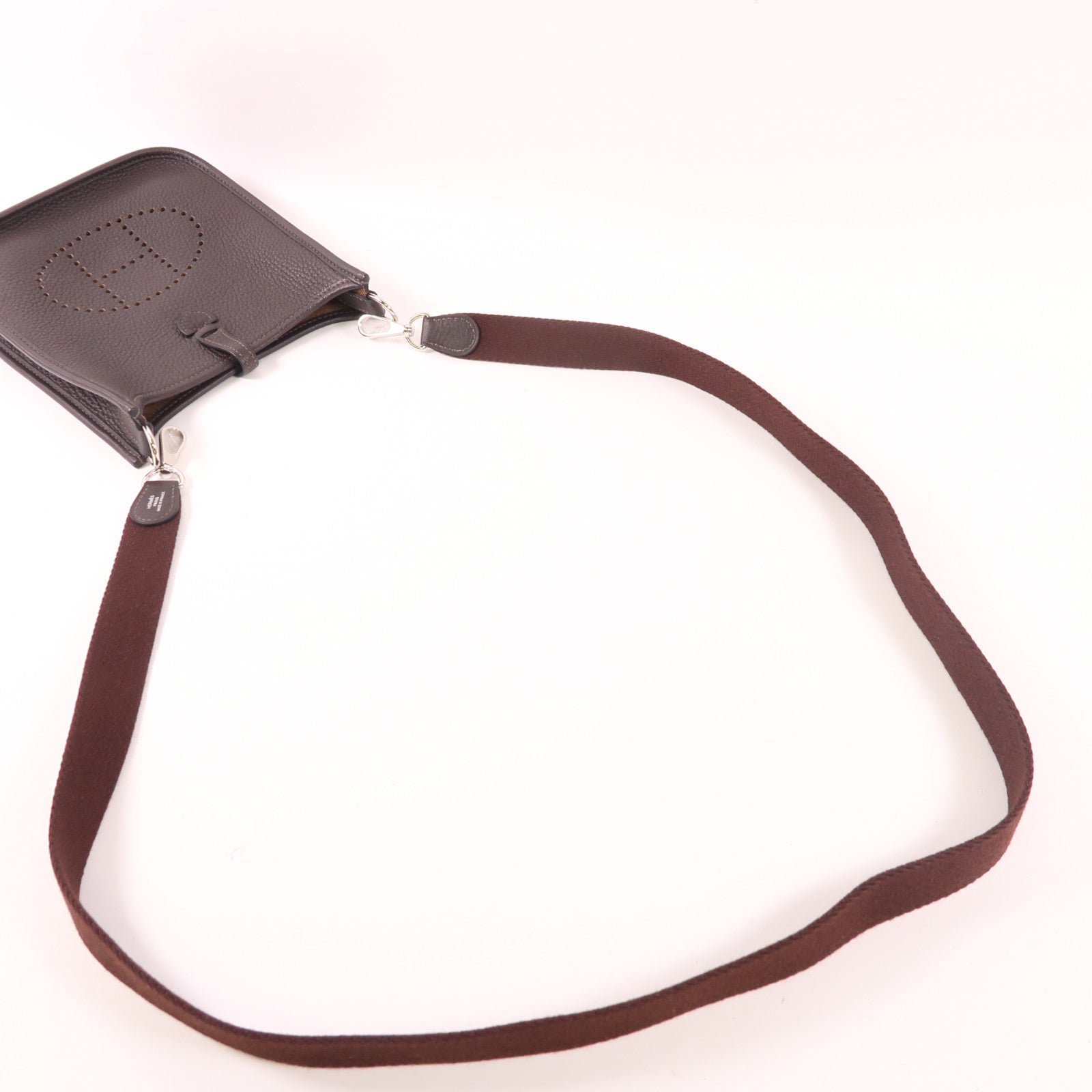 HERMES Clemence皮革Evelyne TPM銀扣肩背袋Ebene