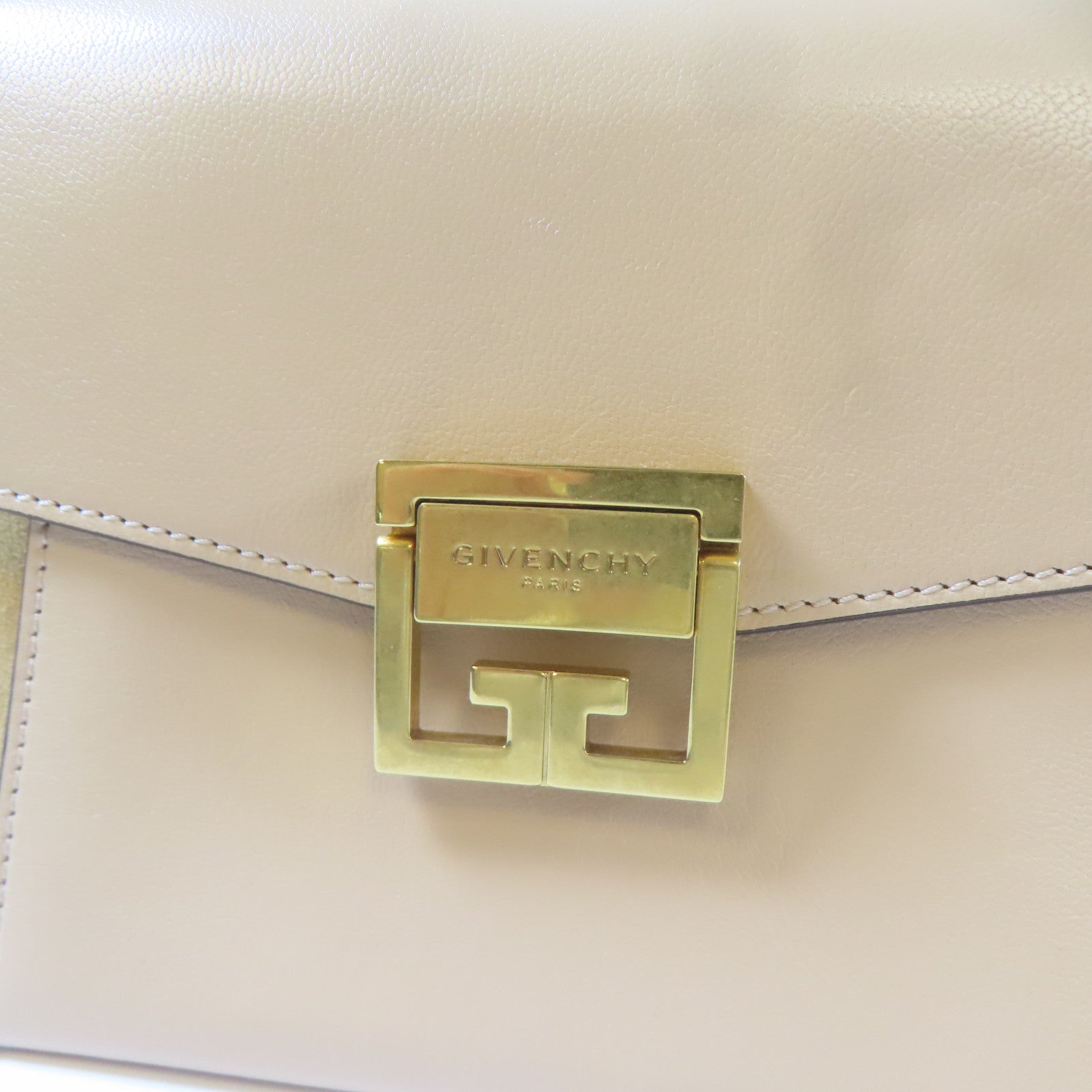 GIVENCHY 【激減優惠】牛皮皮革Shoulder Bag金扣手挽肩背兩用袋杏色