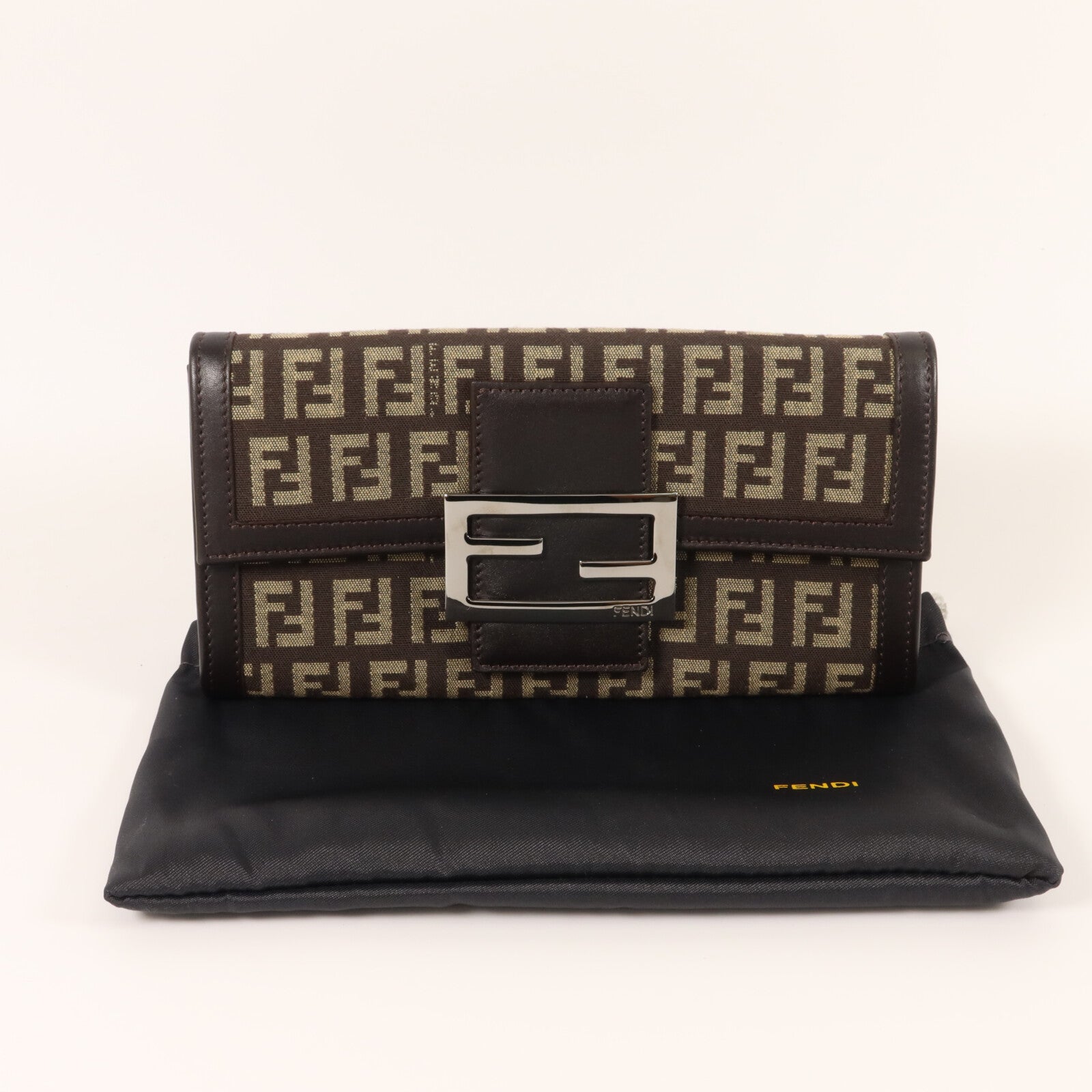 FENDI 帆布/皮革Zucca Long Wallet長錢包