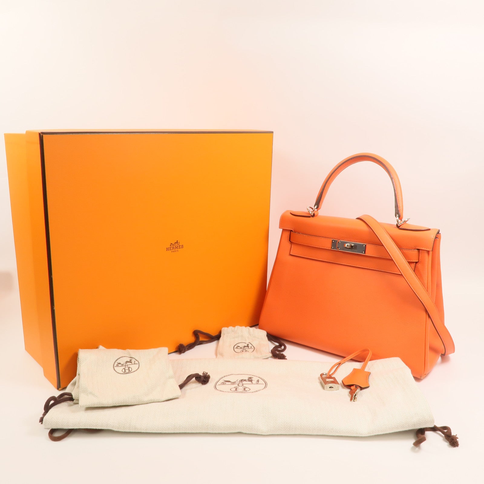 HERMES Evercolor皮革Kelly 28銀扣手挽肩背兩用袋Rose Texas