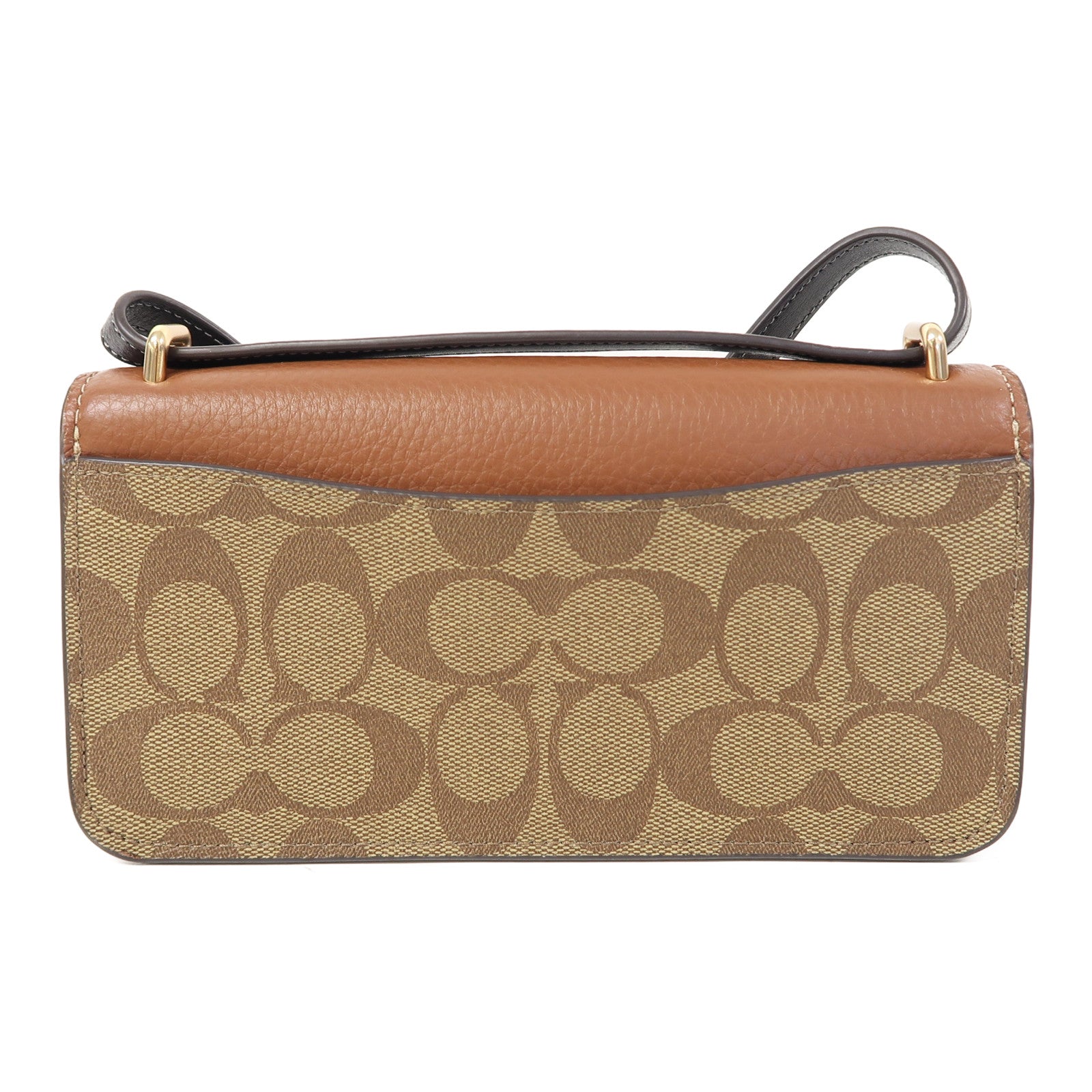 COACH 塗層帆布/牛皮皮革Shoulder Bag金扣肩背袋啡色