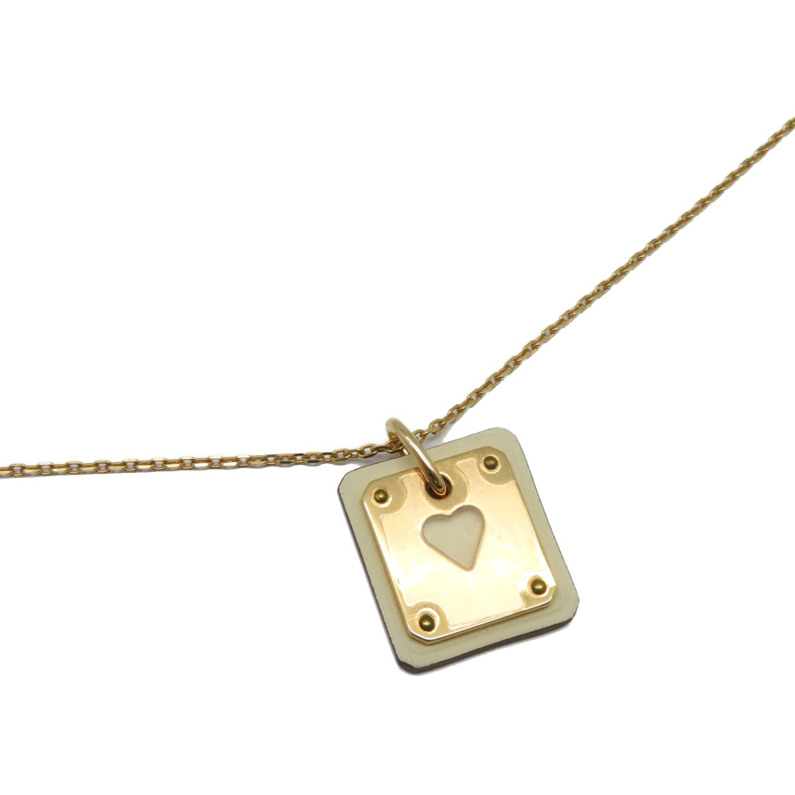 HERMES 【激減優惠】Swift皮革/金屬As de Coeur Pendant項鍊白色/金色