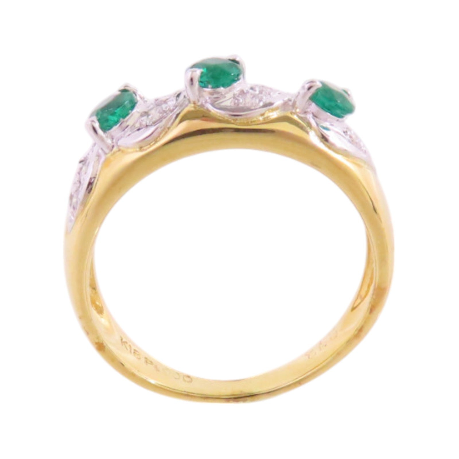 JEWELRY 【激減優惠】18K黃金/PT900鉑金/綠寶石/鑽石Emerald Diamond Ring戒指US#5.25