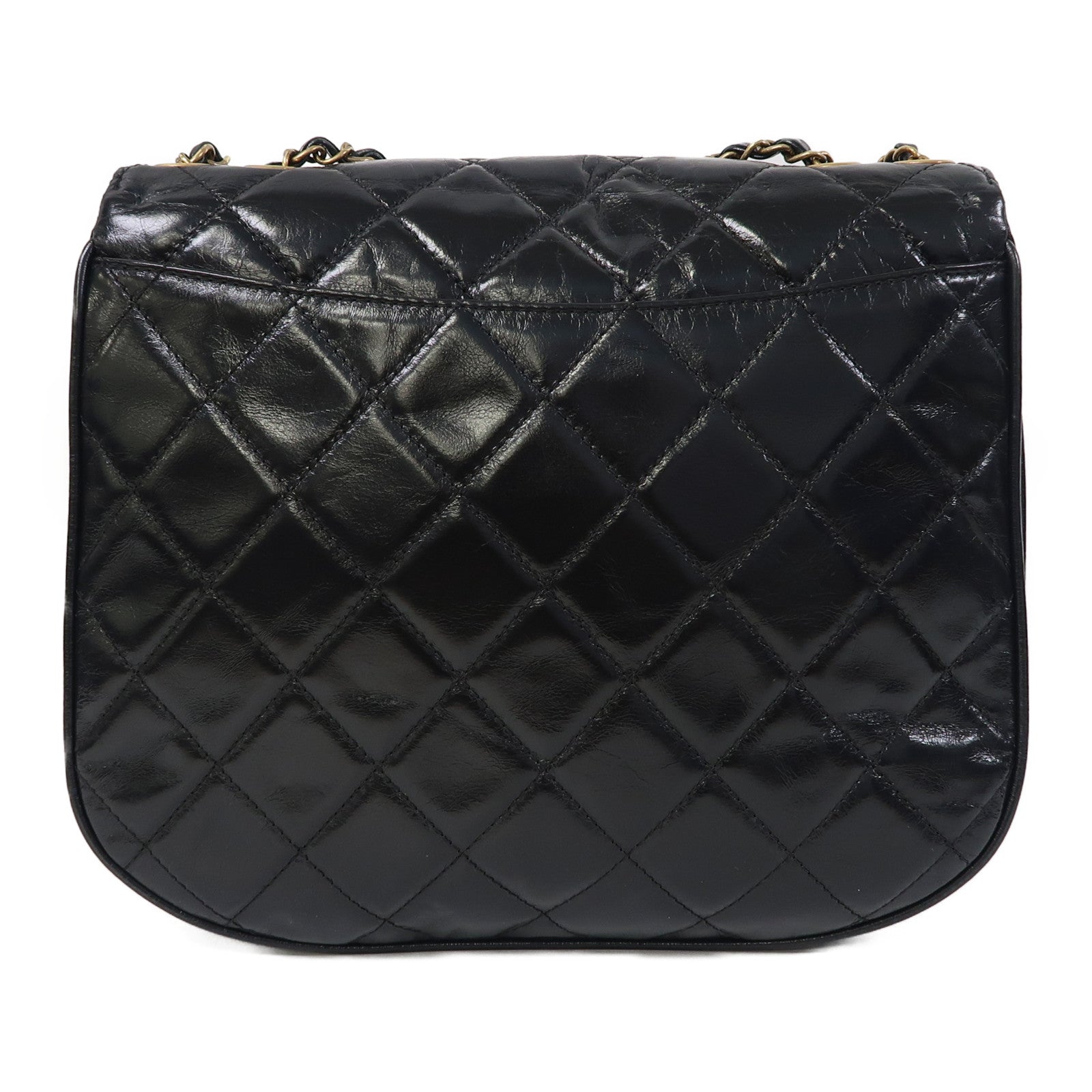 CHANEL 菱格牛皮皮革Chain Shoulder金扣鏈帶肩背袋黑色