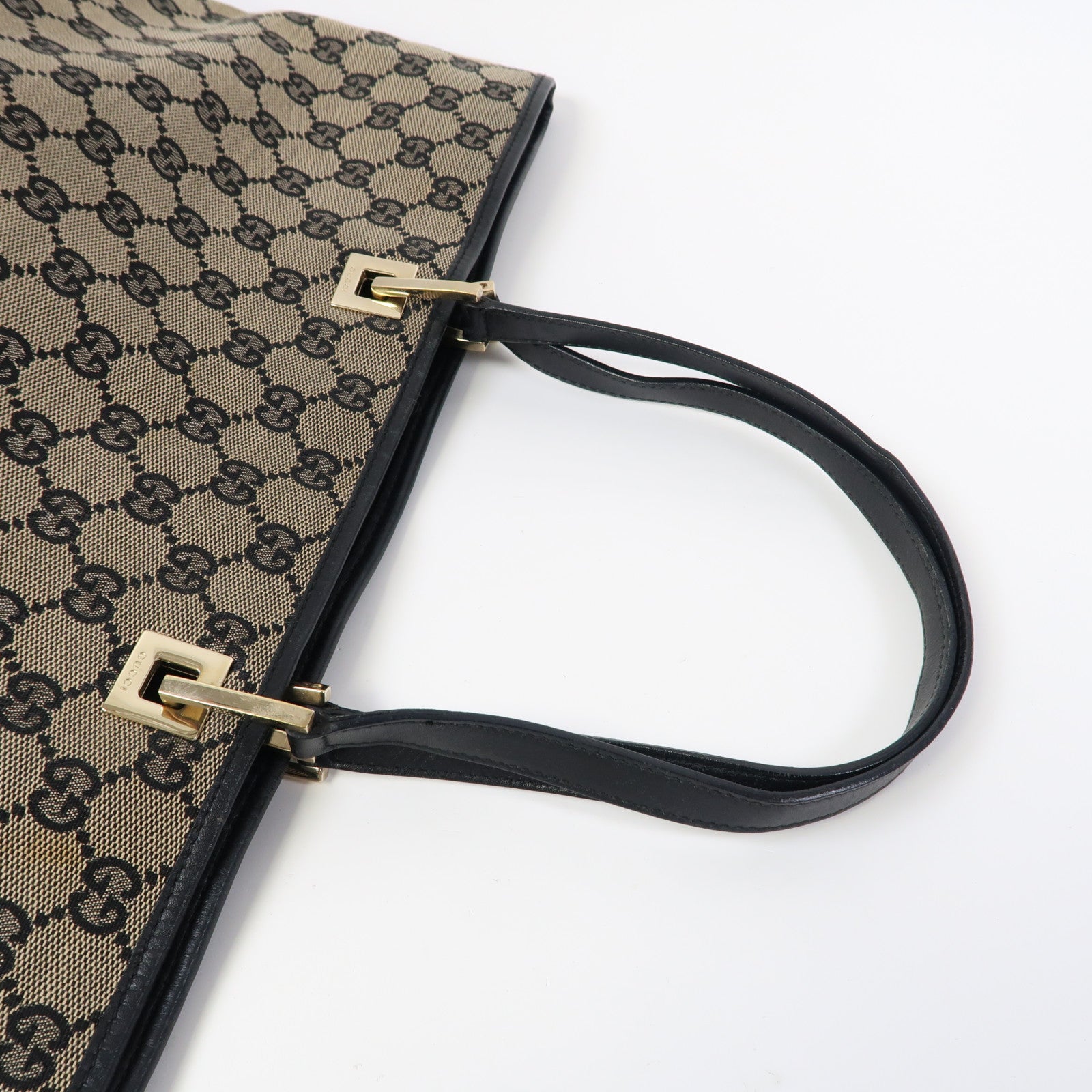 GUCCI 帆布Tote Bag金扣手挽袋啡色