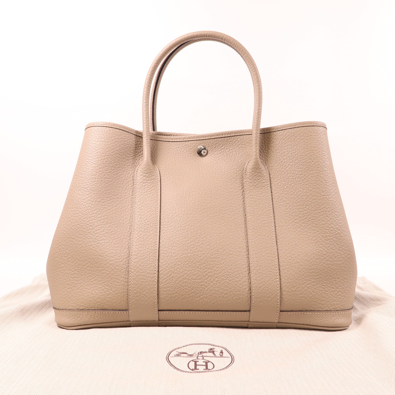 HERMES Negonda皮革Garden Party PM銀扣手挽袋Gris Tourterelle