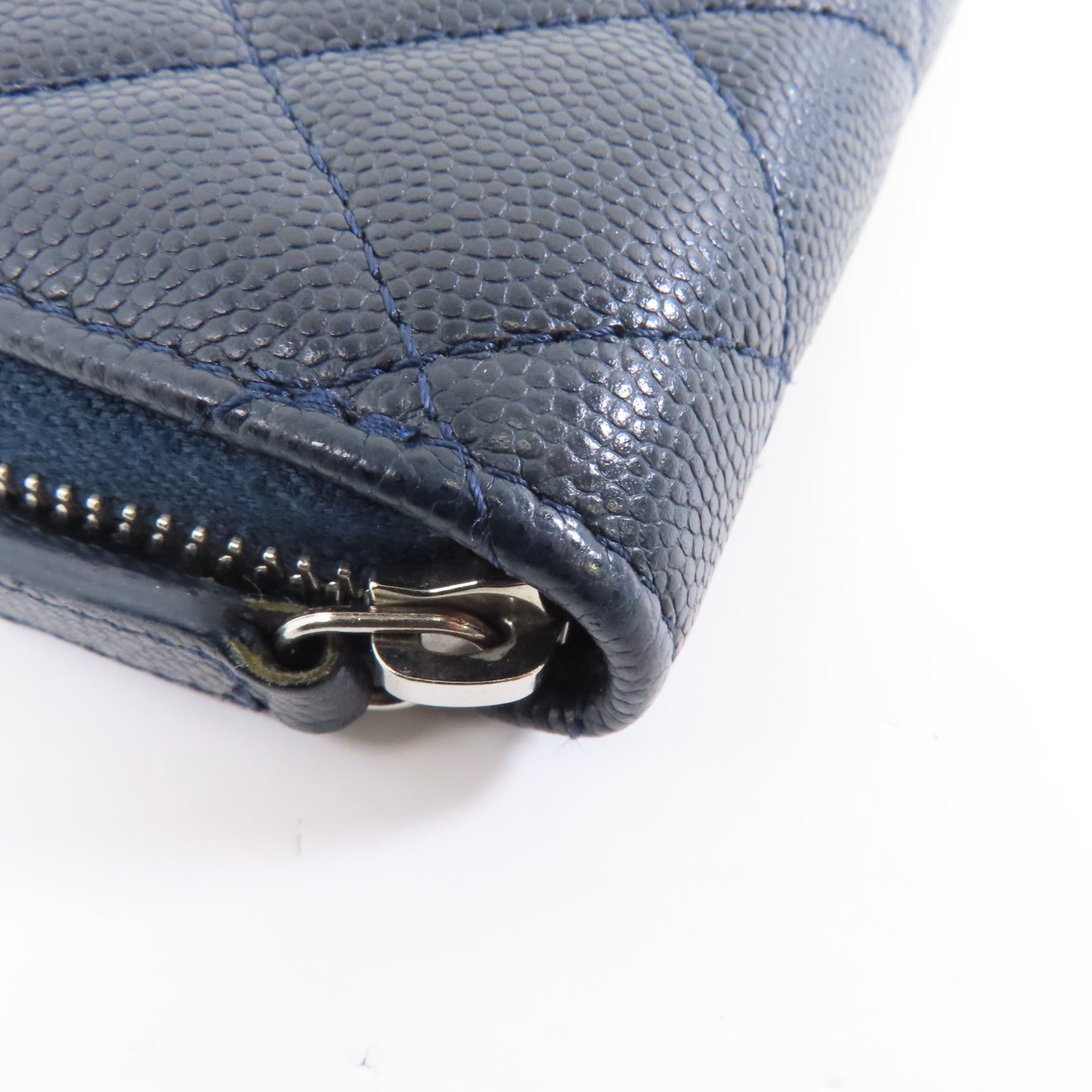 CHANEL 菱格Caviar皮革Coin/Card Purse銀扣零錢包/卡片套深藍色