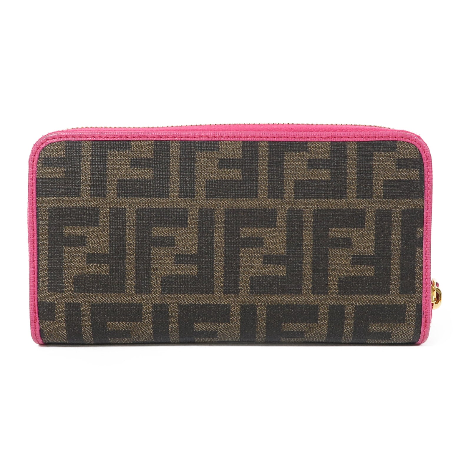 FENDI 塗層帆布Zipper Long Wallet金扣長錢包啡色/粉紅色