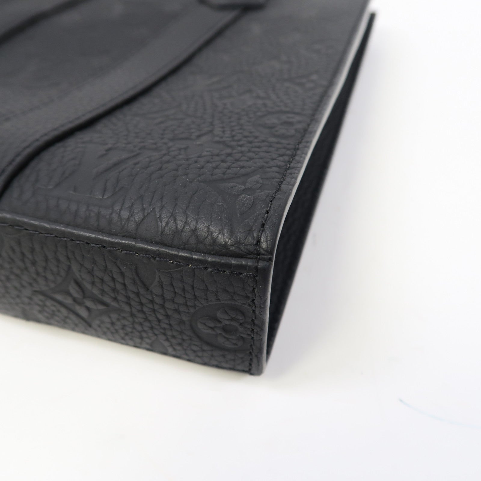 LOUIS VUITTON Monogram Taurillon Sac Plat Cross手挽肩背兩用袋黑色
