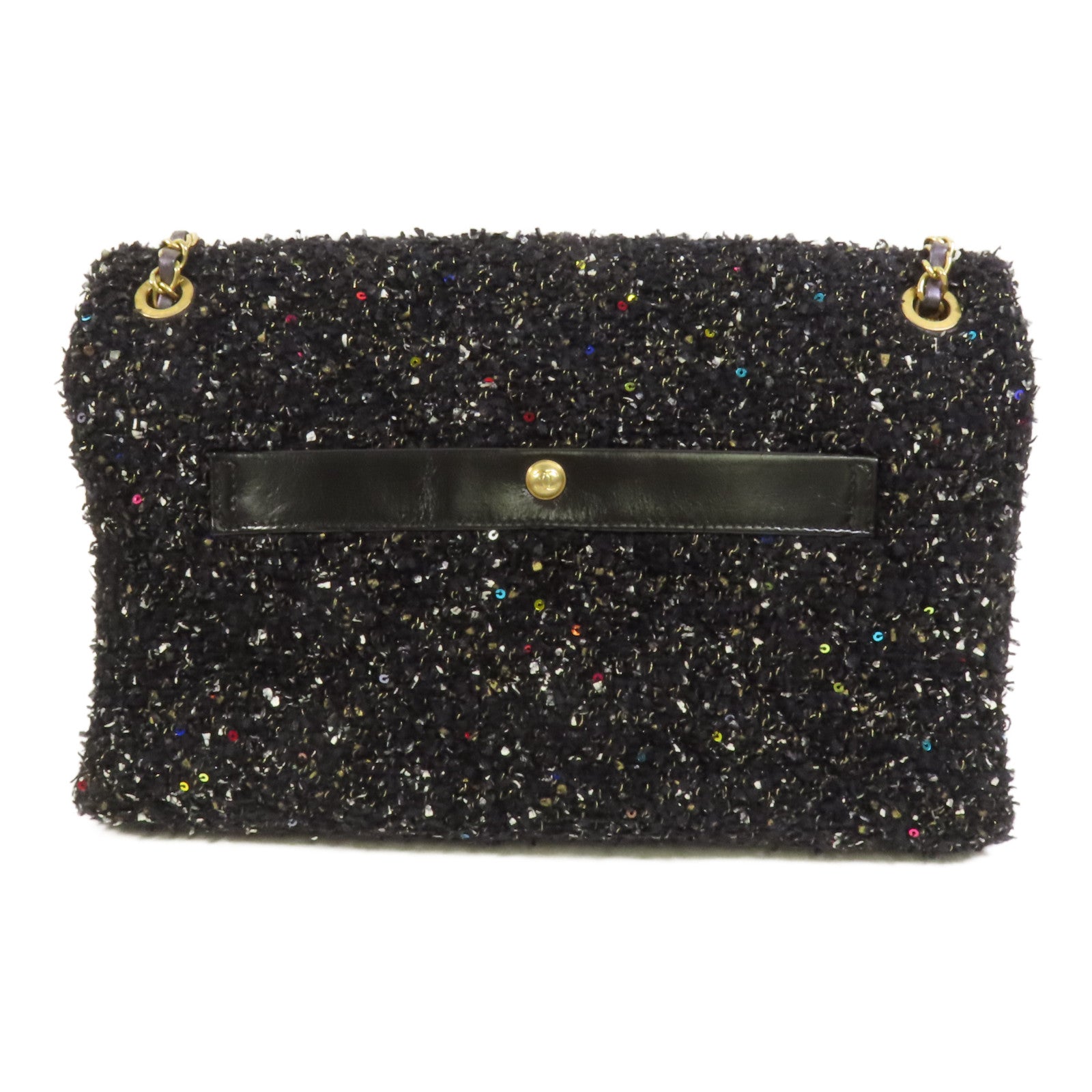 CHANEL Tweed/牛皮皮革2 Way Shoulder金扣鏈帶手挽肩背兩用袋