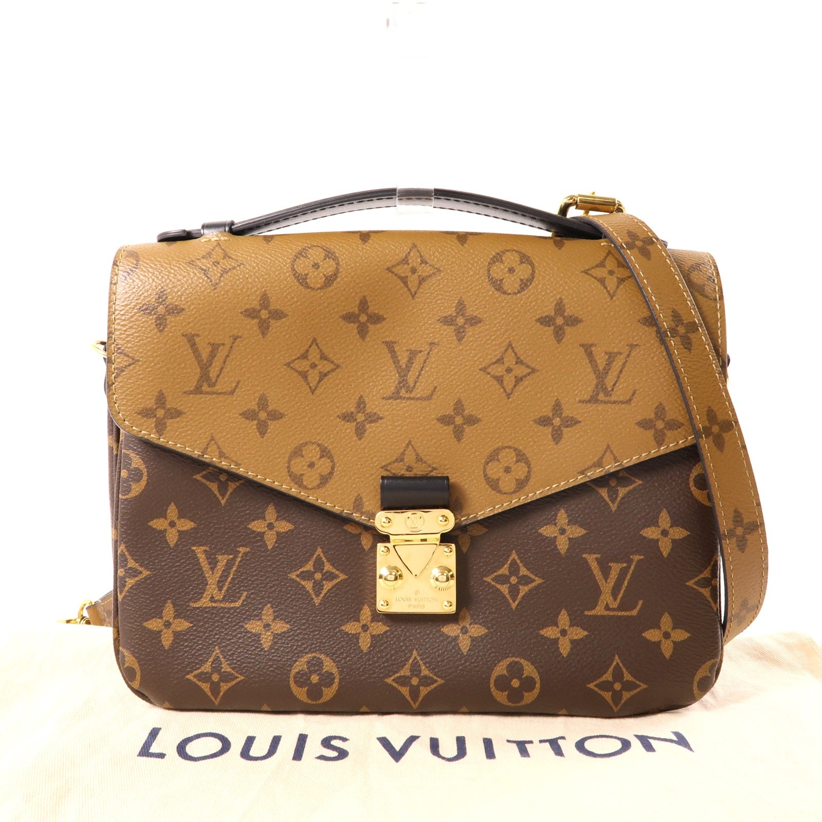 LOUIS VUITTON Monogram Reverse Pochette Metis金扣手挽肩背兩用袋棕色