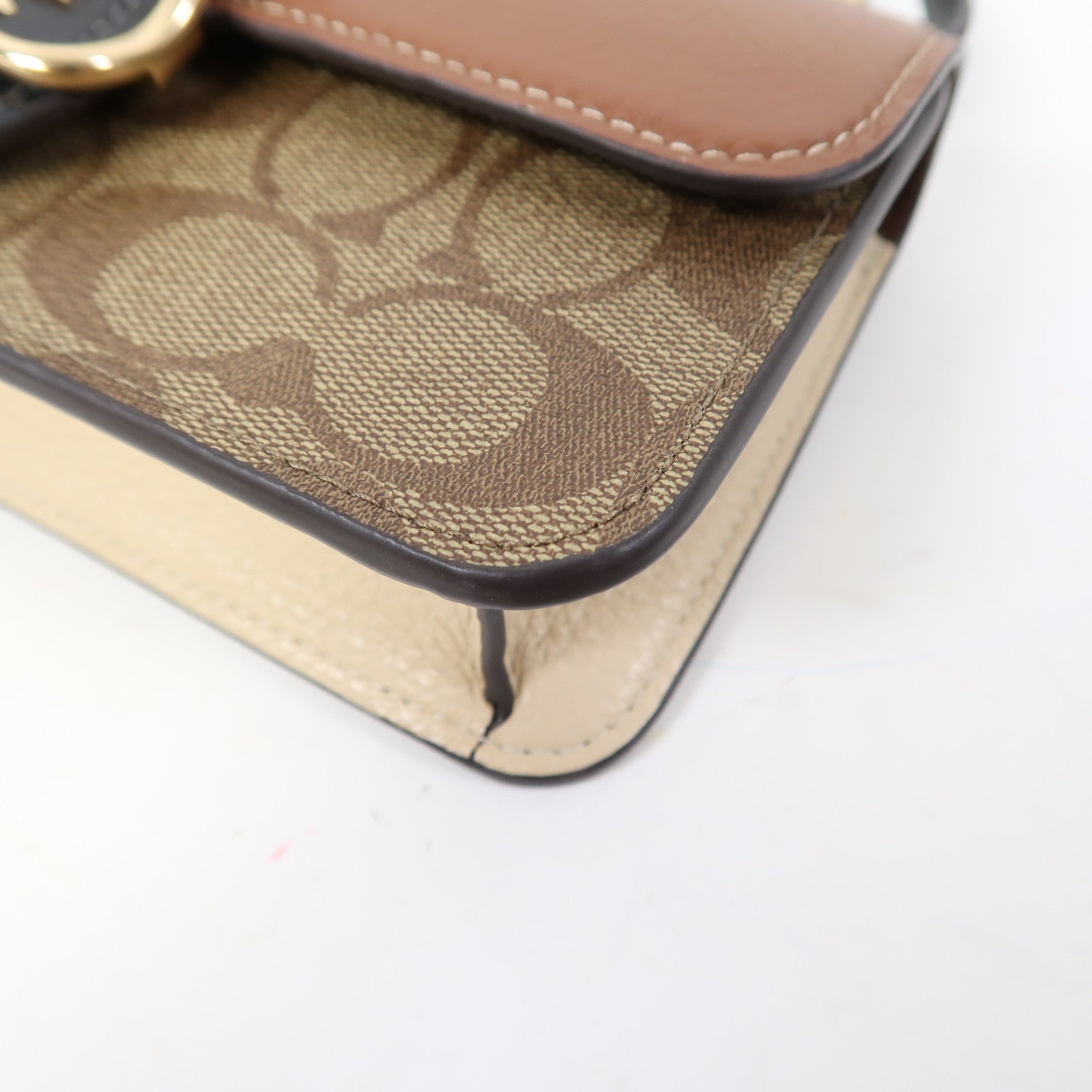 COACH 塗層帆布/牛皮皮革Shoulder Bag金扣肩背袋啡色