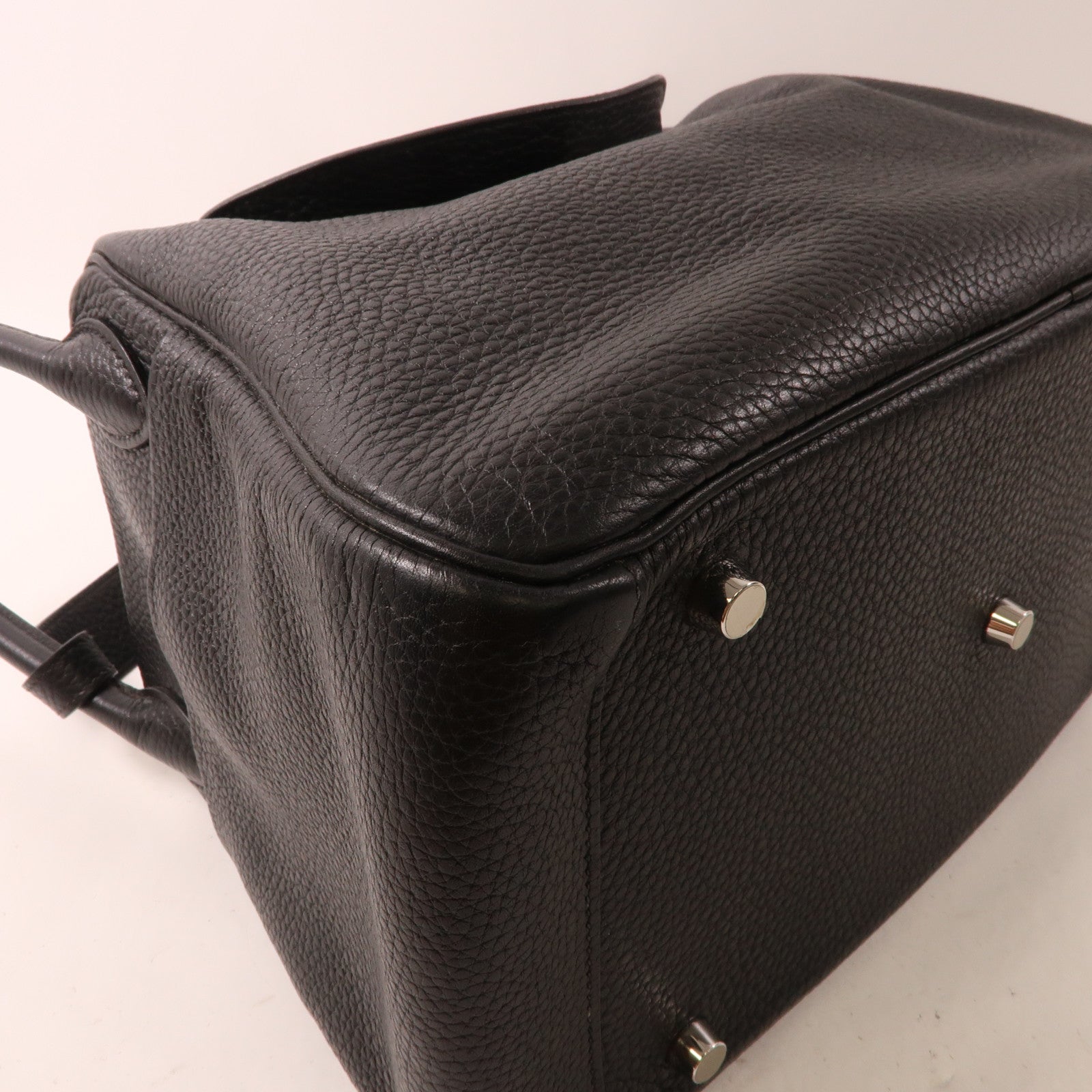 HERMES Clemence皮革Lindy 30銀扣肩背袋Noir黑色