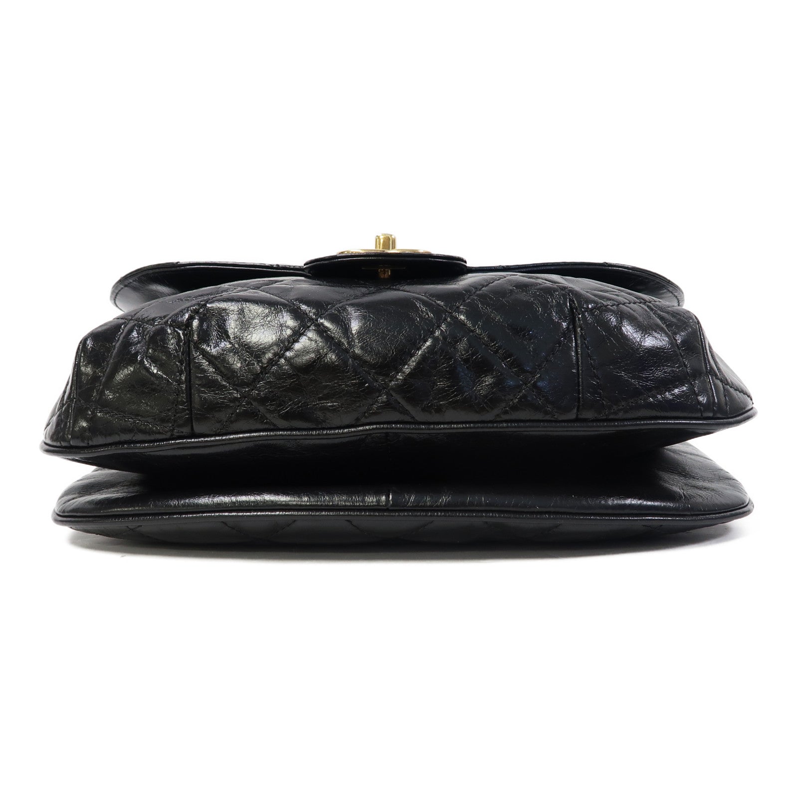 CHANEL 菱格牛皮皮革Chain Shoulder金扣鏈帶肩背袋黑色