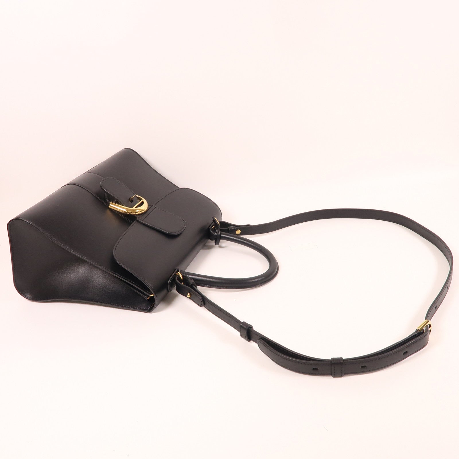 Delvaux GHW Brillant MM 2 Way Shoulder Bag Calfskin Leather Black
