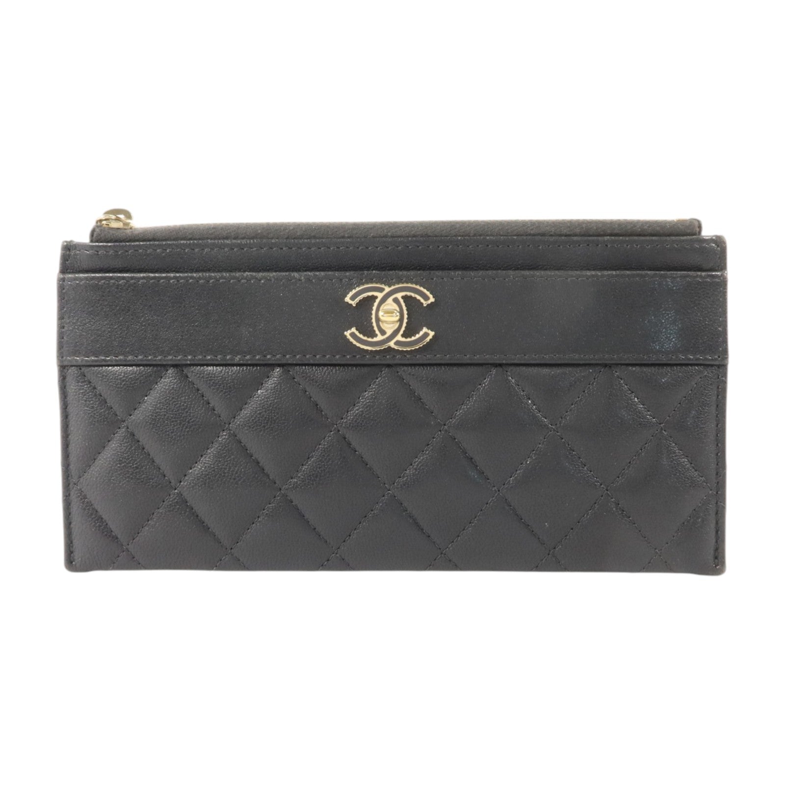 CHANEL 牛皮皮革Flat Long Wallet金扣長錢包