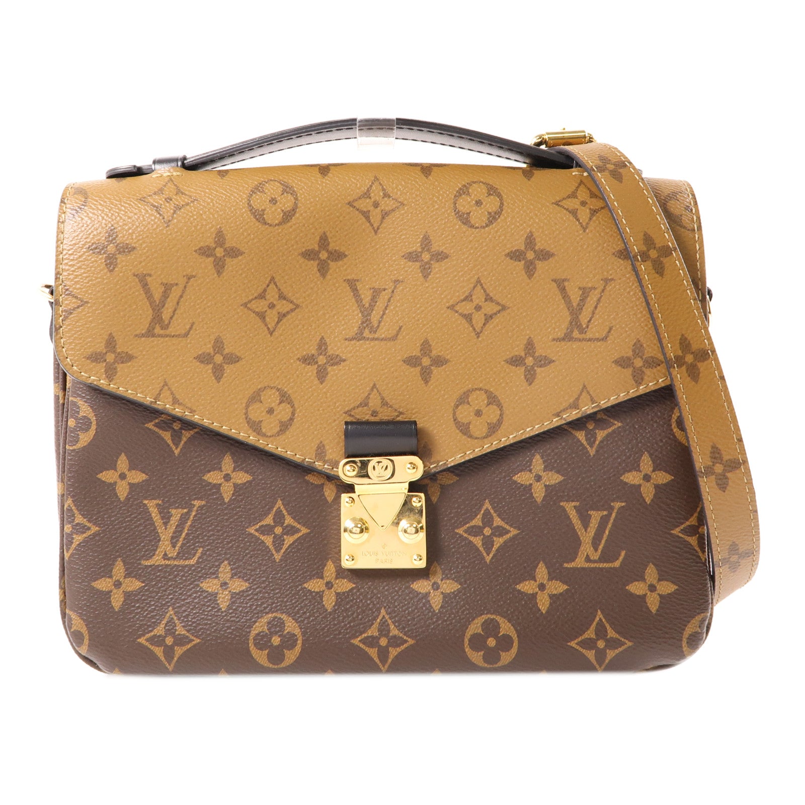 LOUIS VUITTON Monogram Reverse Pochette Metis金扣手挽肩背兩用袋棕色