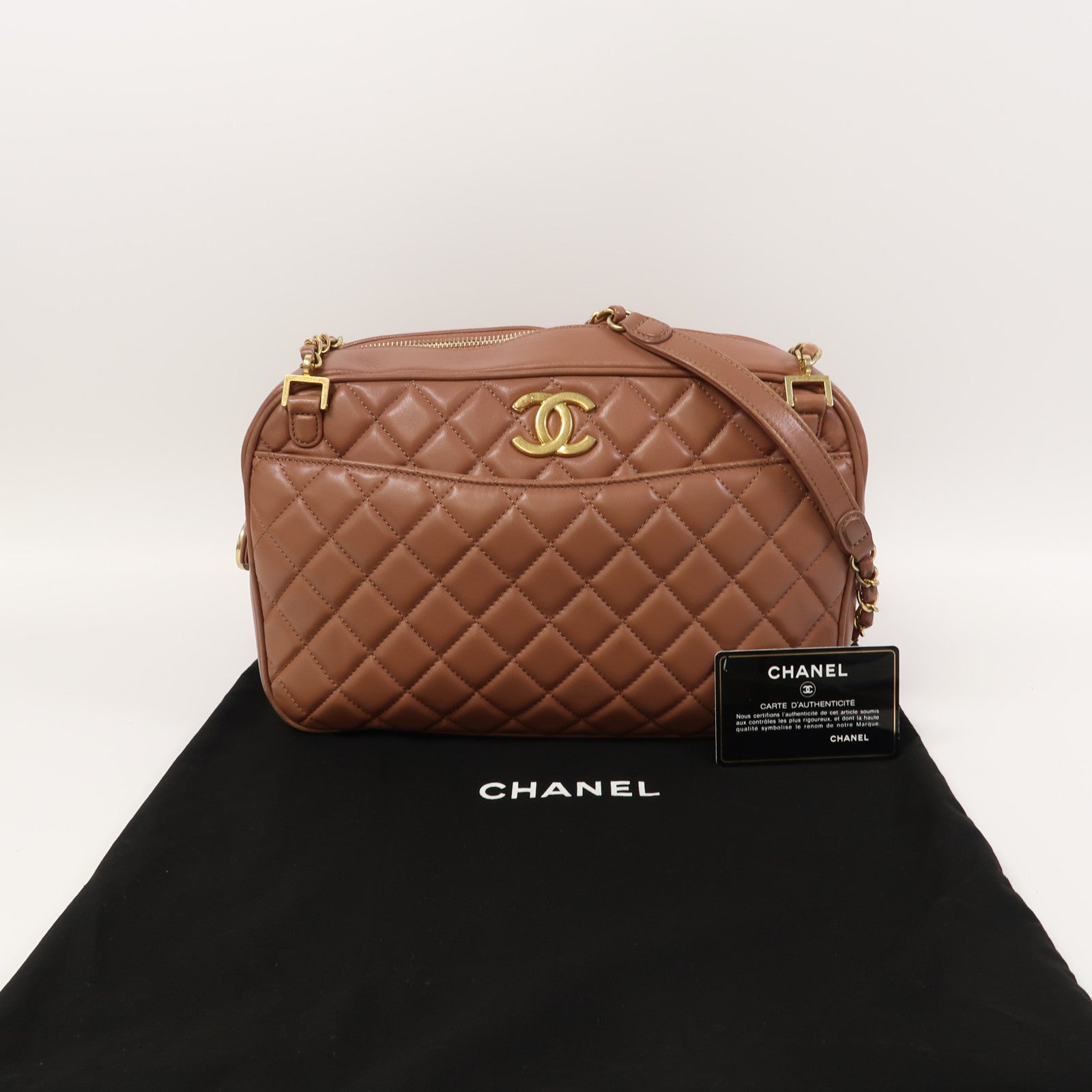 CHANEL 菱格牛皮皮革Chain Shoulder金扣鏈帶肩背袋粉紅色